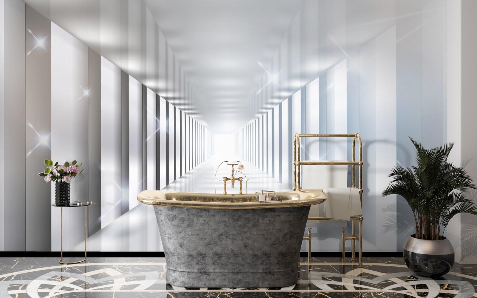 Fototapet tunel fără sfârșit suspendat deasupra orașului