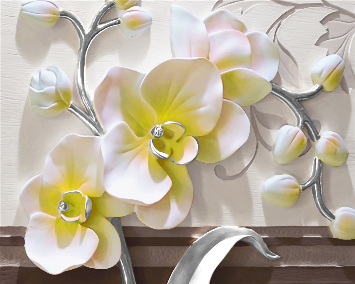 Fototapet orhidee cu o culoare albă și galbenă unică