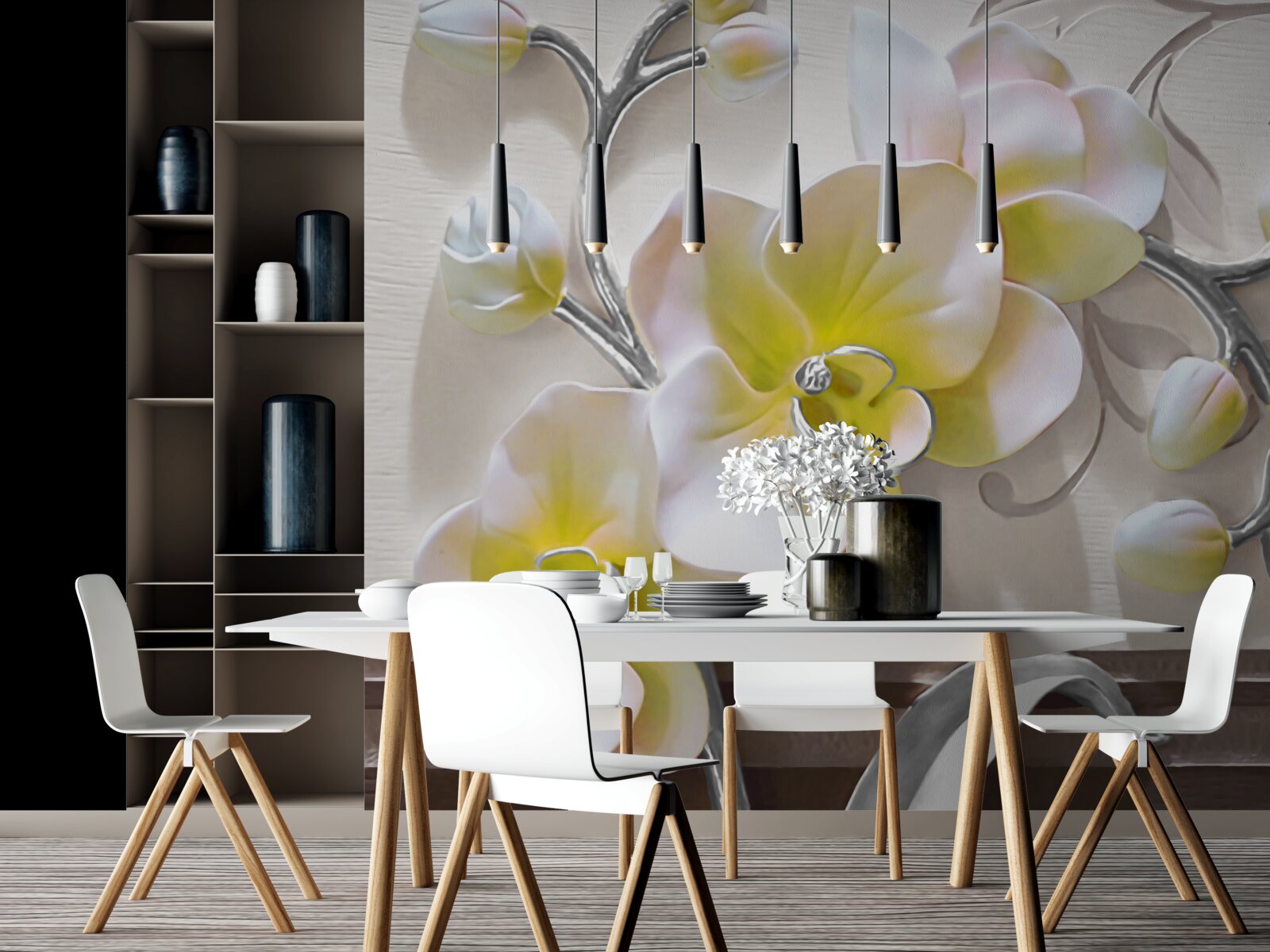 Fototapet orhidee cu o culoare albă și galbenă unică