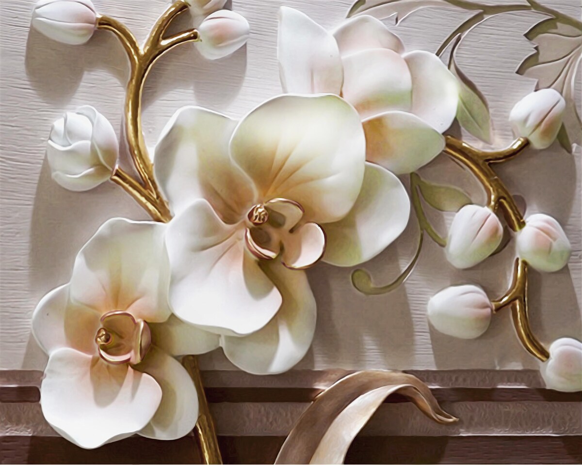 Fototapet ramuri magnifice ale unei orhidee albe ca zăpada