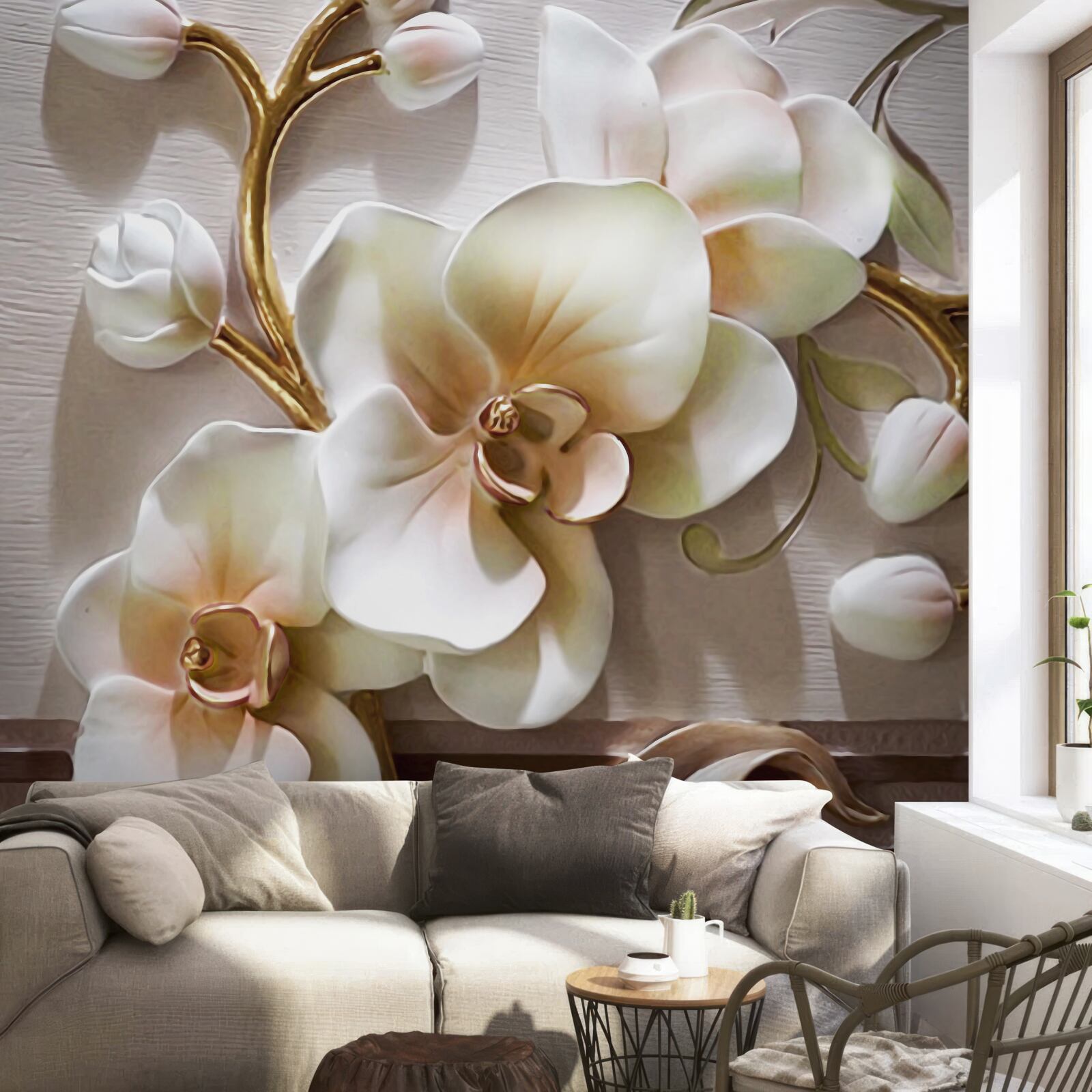 Fototapet ramuri magnifice ale unei orhidee albe ca zăpada