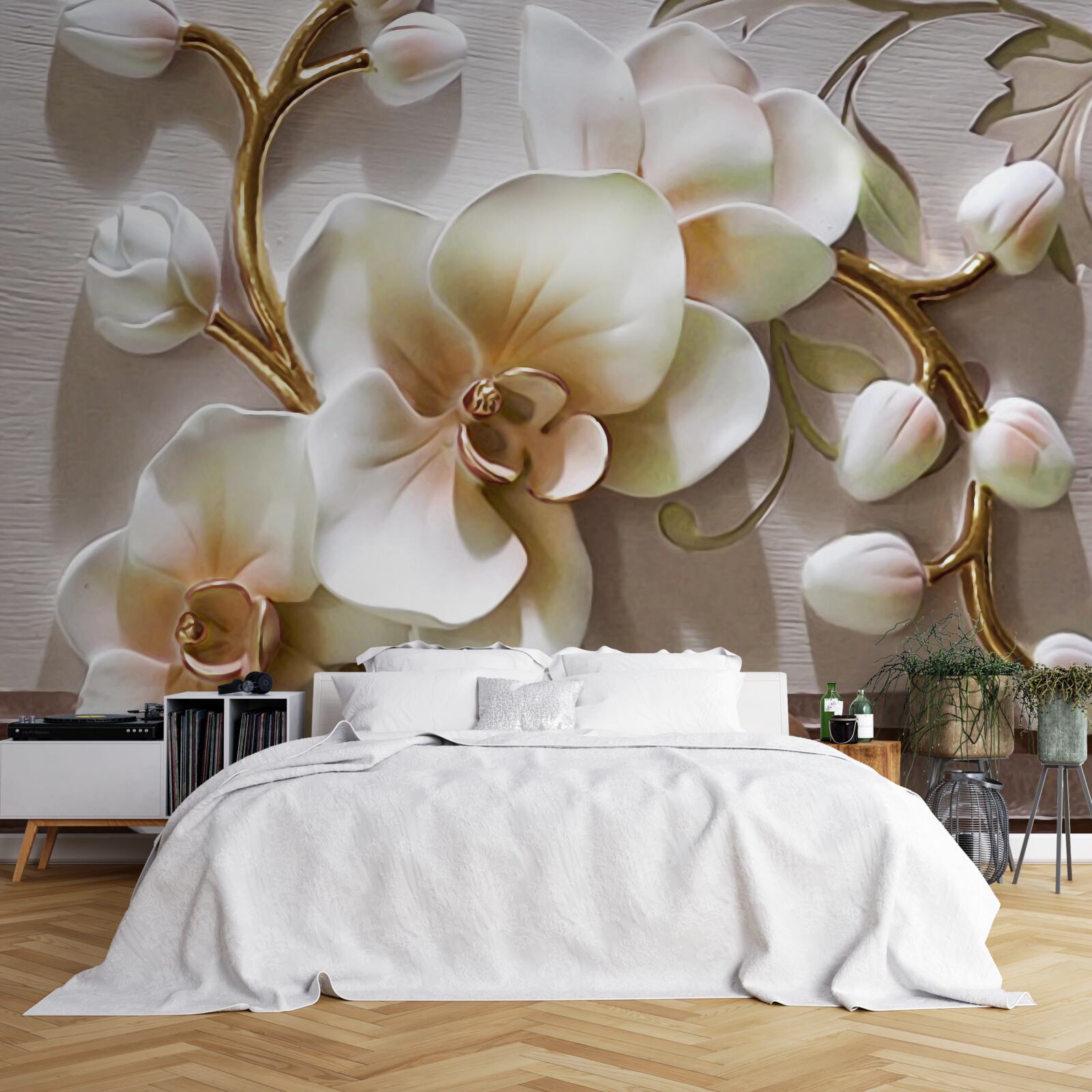 Fototapet ramuri magnifice ale unei orhidee albe ca zăpada