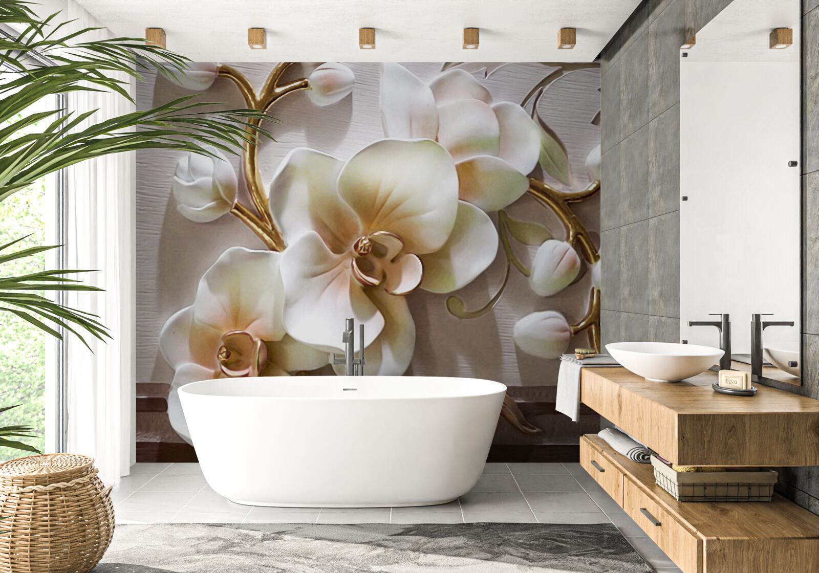 Fototapet ramuri magnifice ale unei orhidee albe ca zăpada