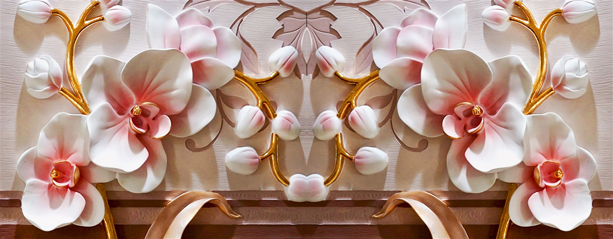 Fototapet orhidee cu un miez roșu pe un fundal alb de flori