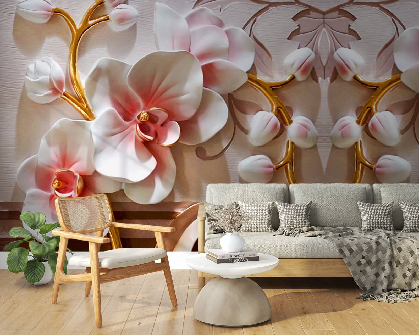 Fototapet orhidee cu un miez roșu pe un fundal alb de flori