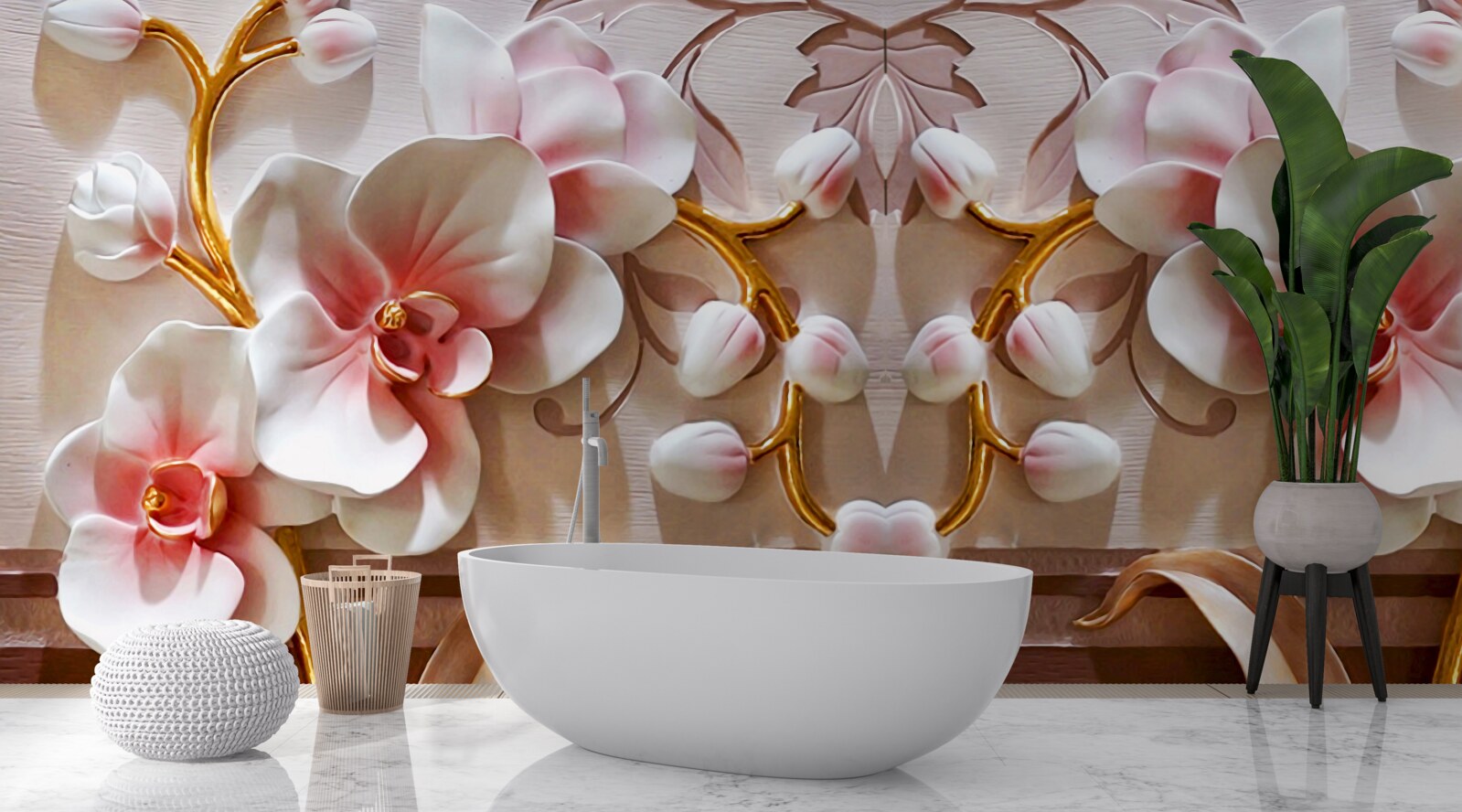 Fototapet orhidee cu un miez roșu pe un fundal alb de flori