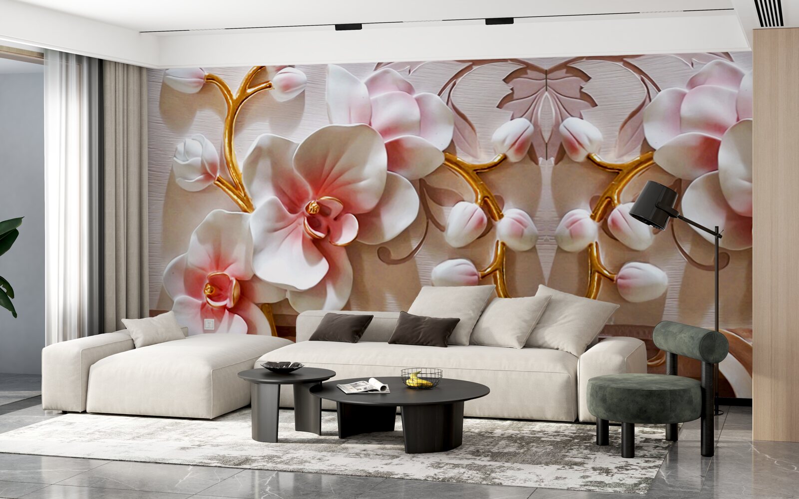 Fototapet orhidee cu un miez roșu pe un fundal alb de flori