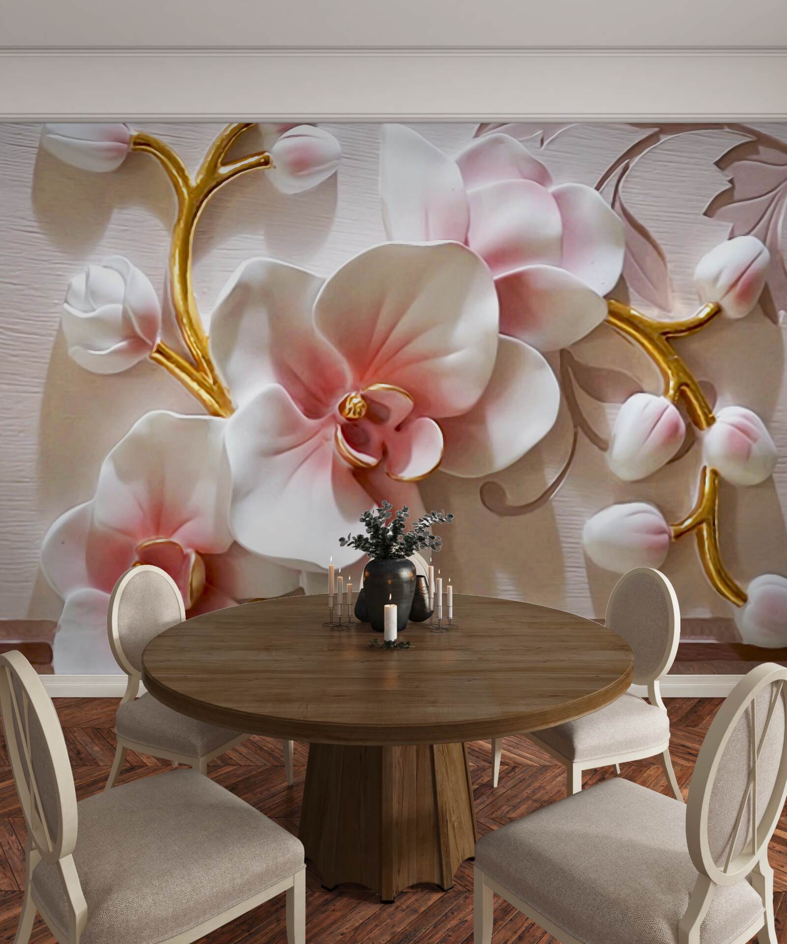 Fototapet muguri uriași de orhidee roșii și albe