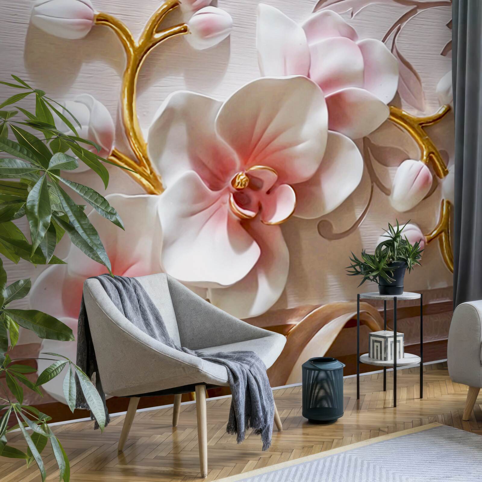 Fototapet muguri uriași de orhidee roșii și albe