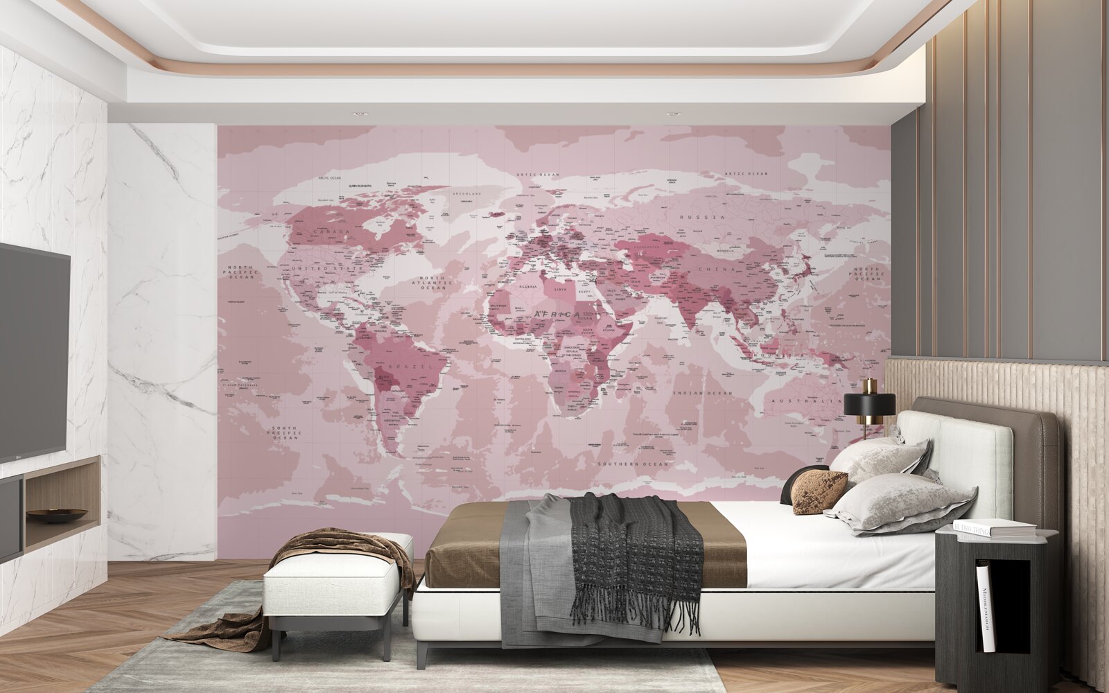 Fototapet hartă geografică standard în roz