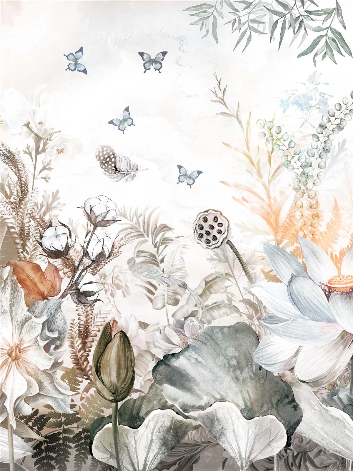 Fototapet fluturi și păduri tropicale în floare