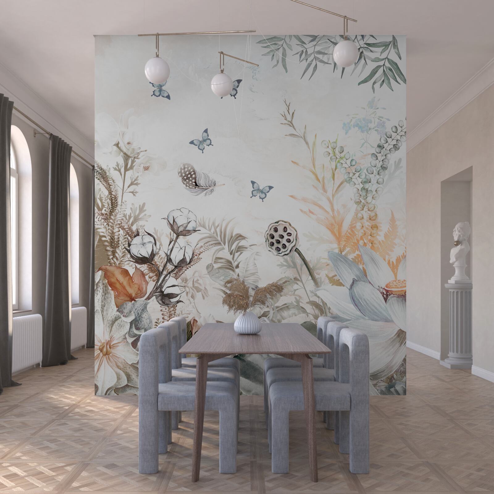 Fototapet fluturi și păduri tropicale în floare