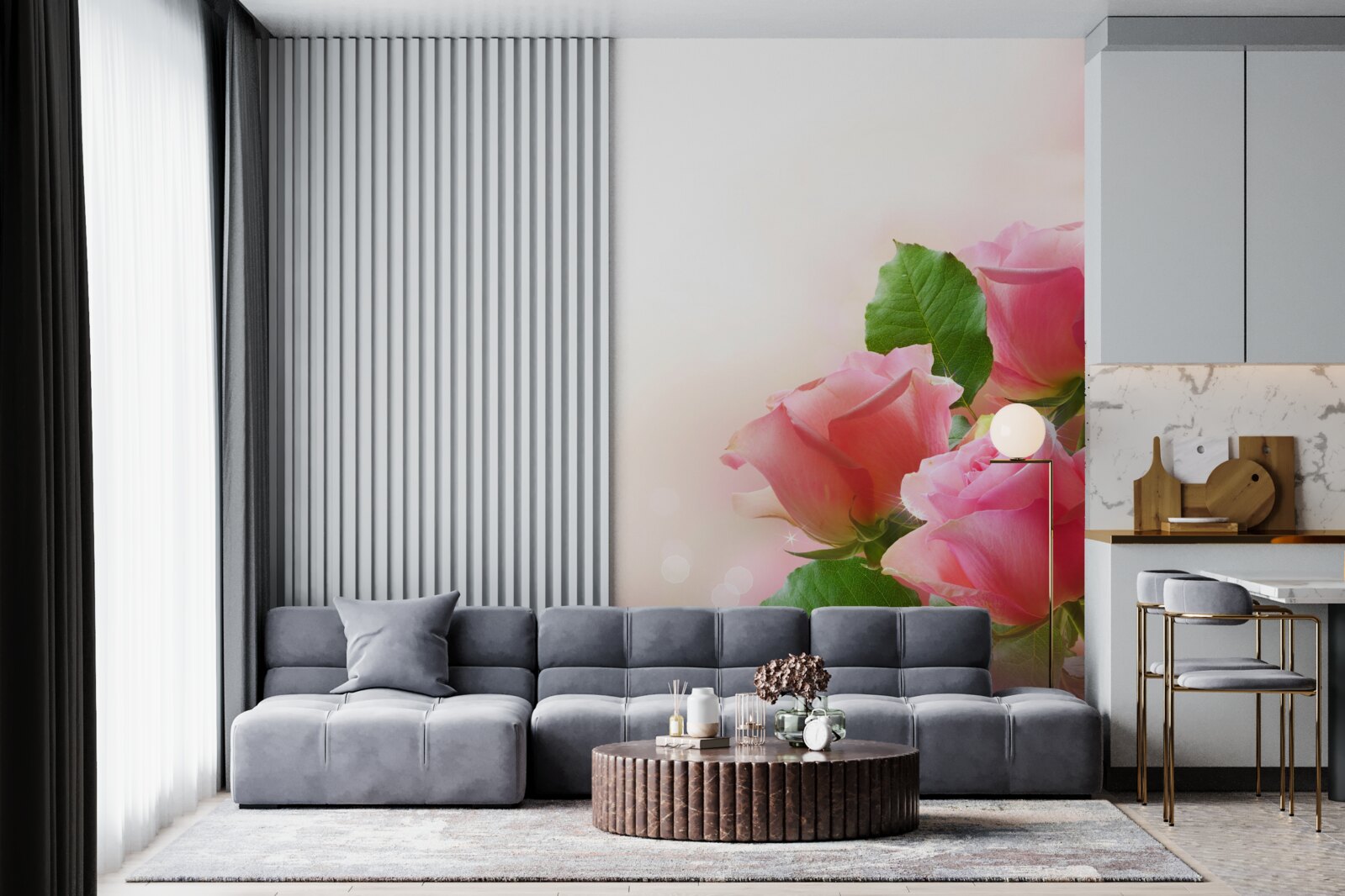 Fototapet trandafiri rosii cu frunze verzi