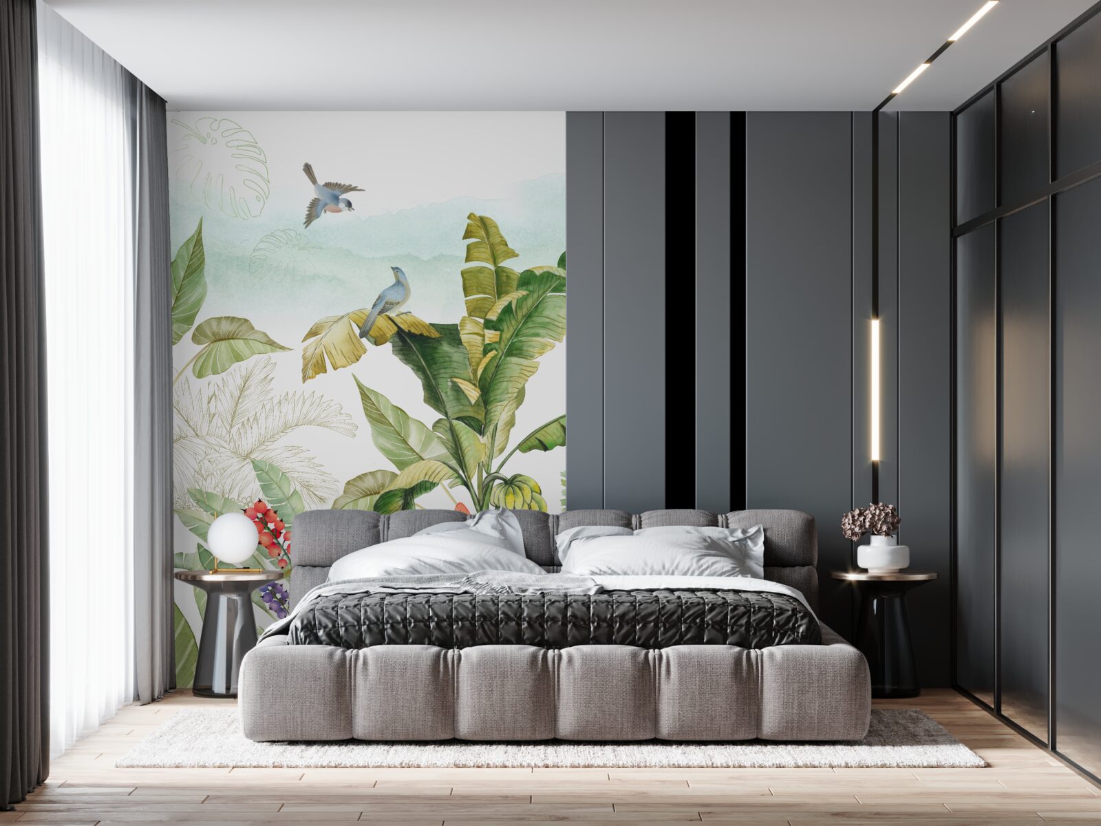 Fototapet păsărilor le place să se odihnească pe frunze tropicale