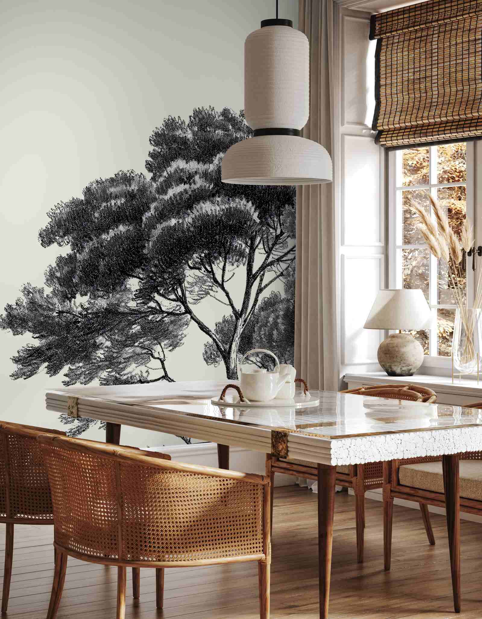 Fototapet învecinat dens cu un copac împădurit mare