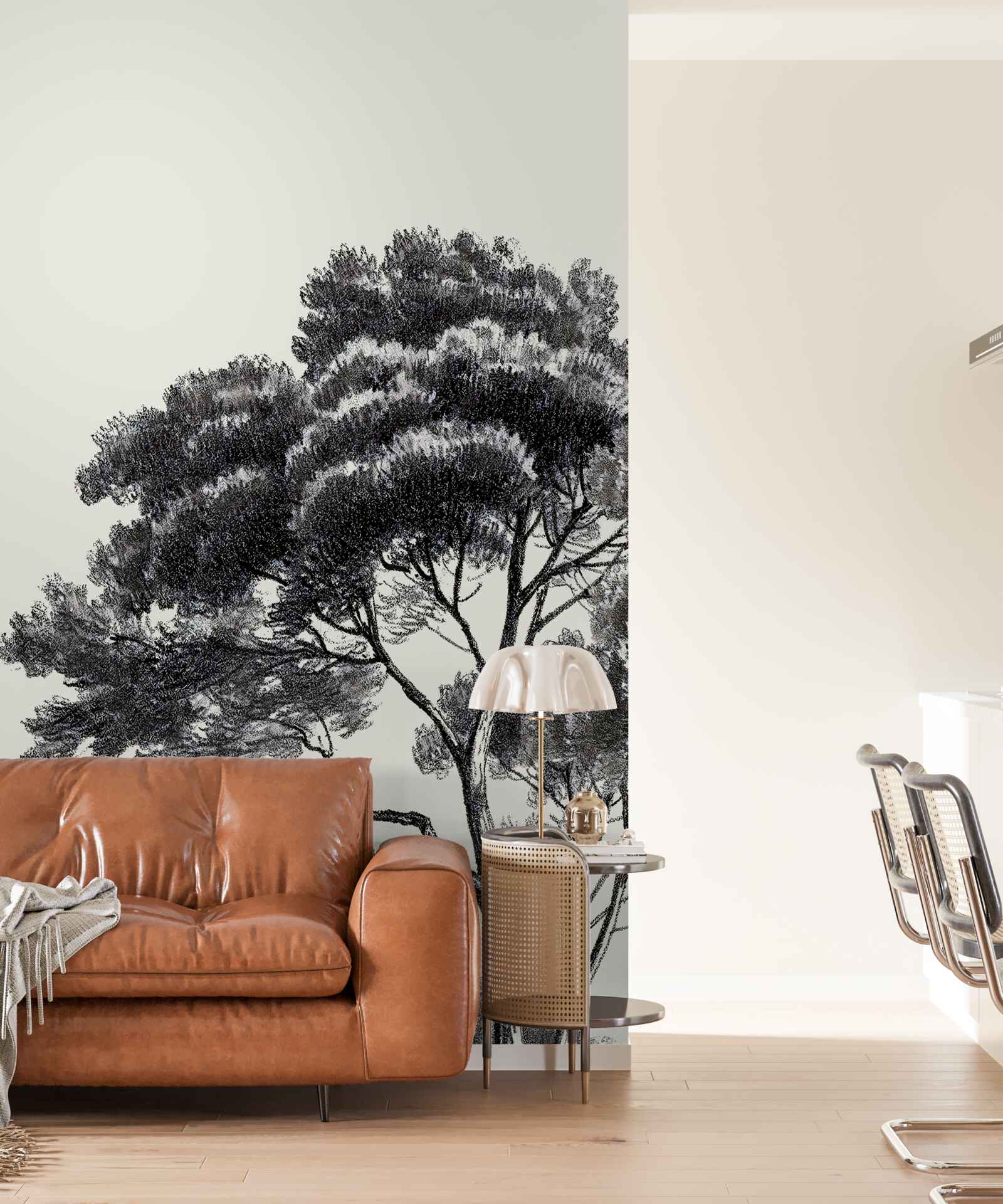 Fototapet învecinat dens cu un copac împădurit mare