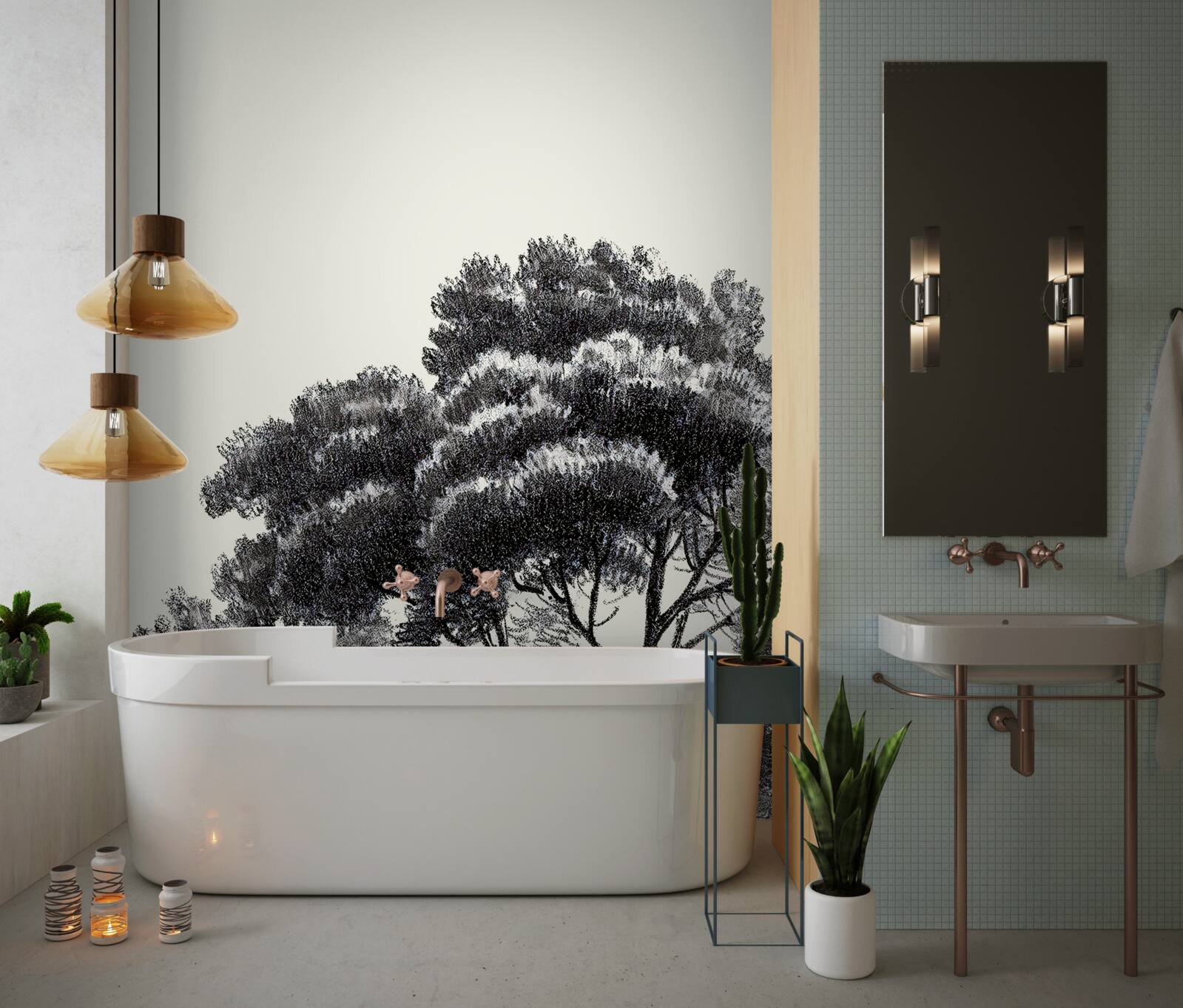 Fototapet învecinat dens cu un copac împădurit mare