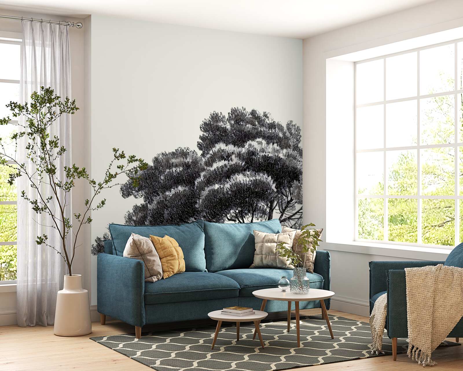 Fototapet învecinat dens cu un copac împădurit mare