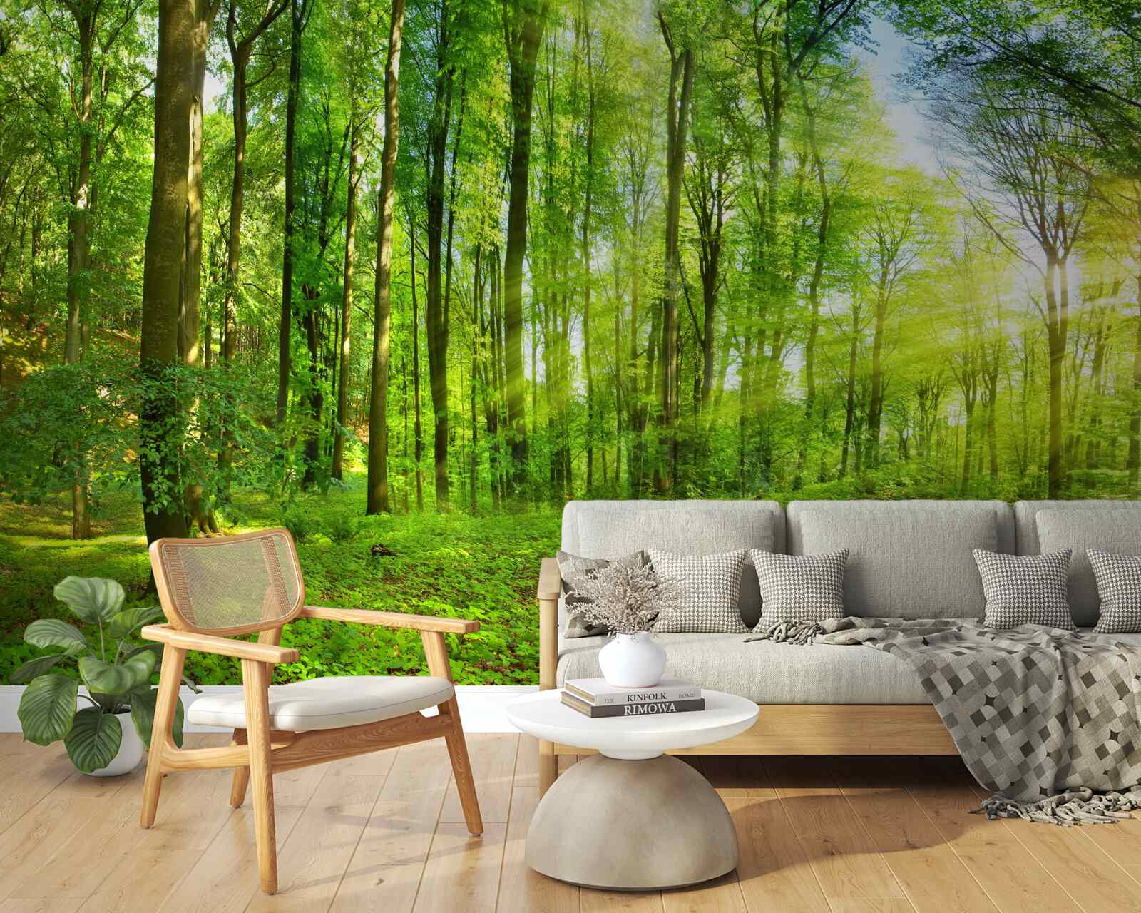 Fototapet Zori într-o pădure unde domnesc frunzele verzi