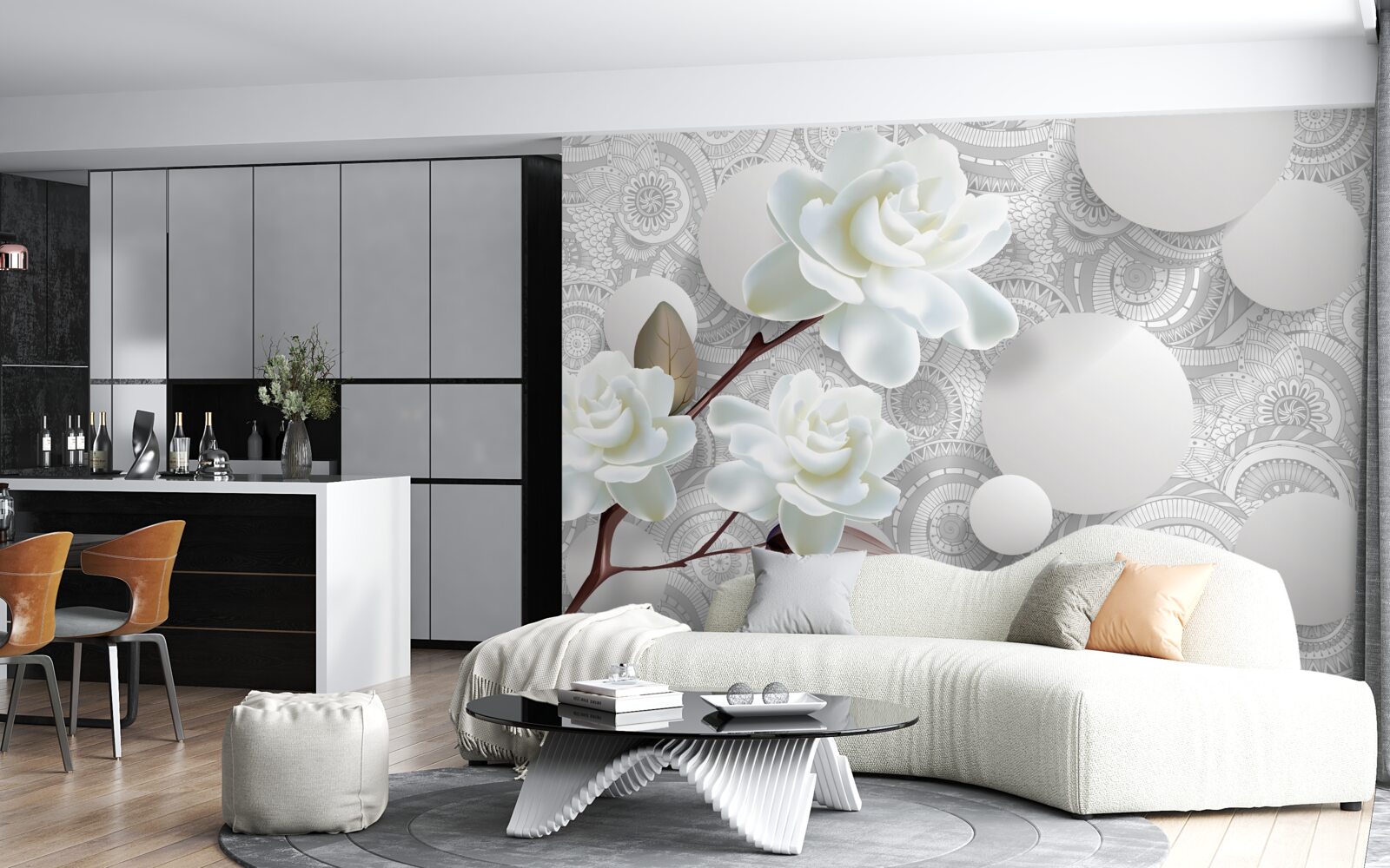 Fototapet frumusețea bobocilor de flori albe se reflectă în apă