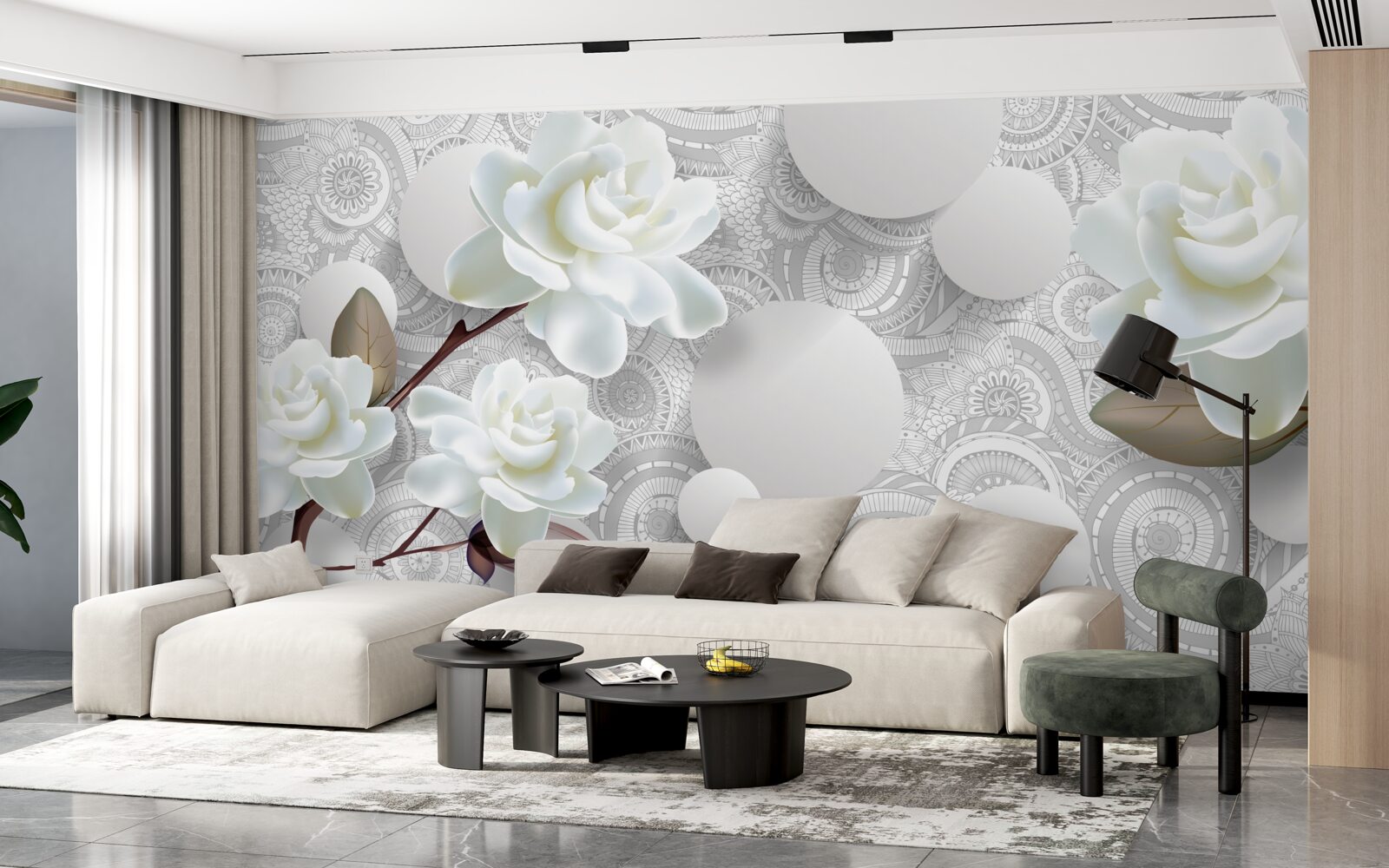 Fototapet frumusețea bobocilor de flori albe se reflectă în apă