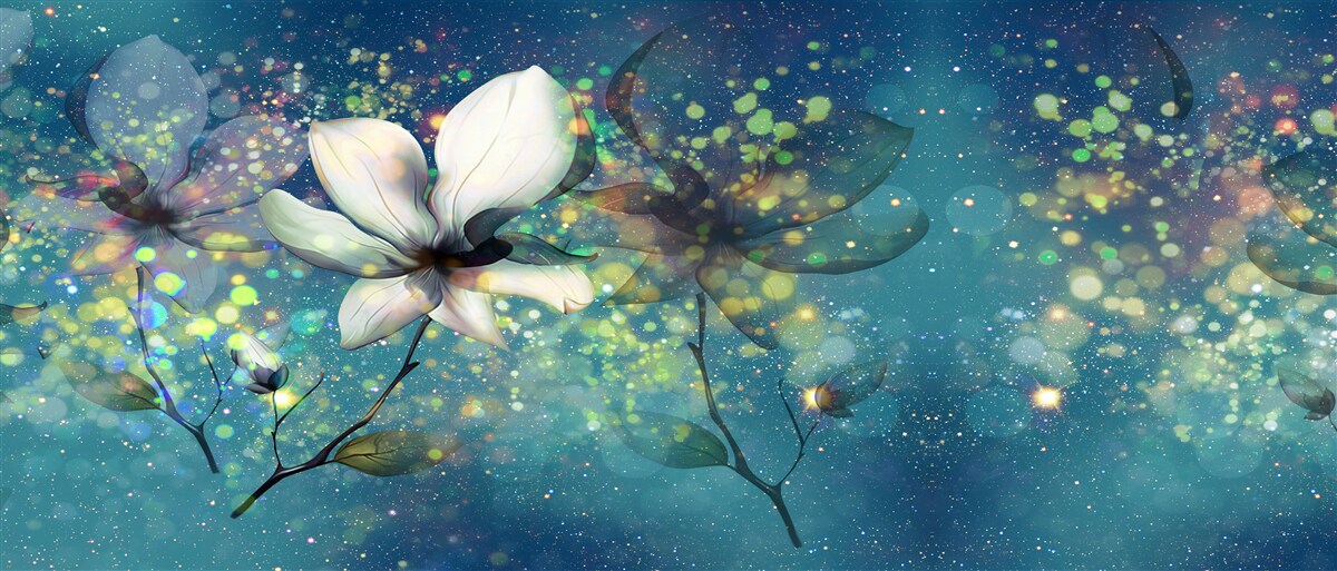 Fototapet o floare albă într-o noapte presărată cu stele