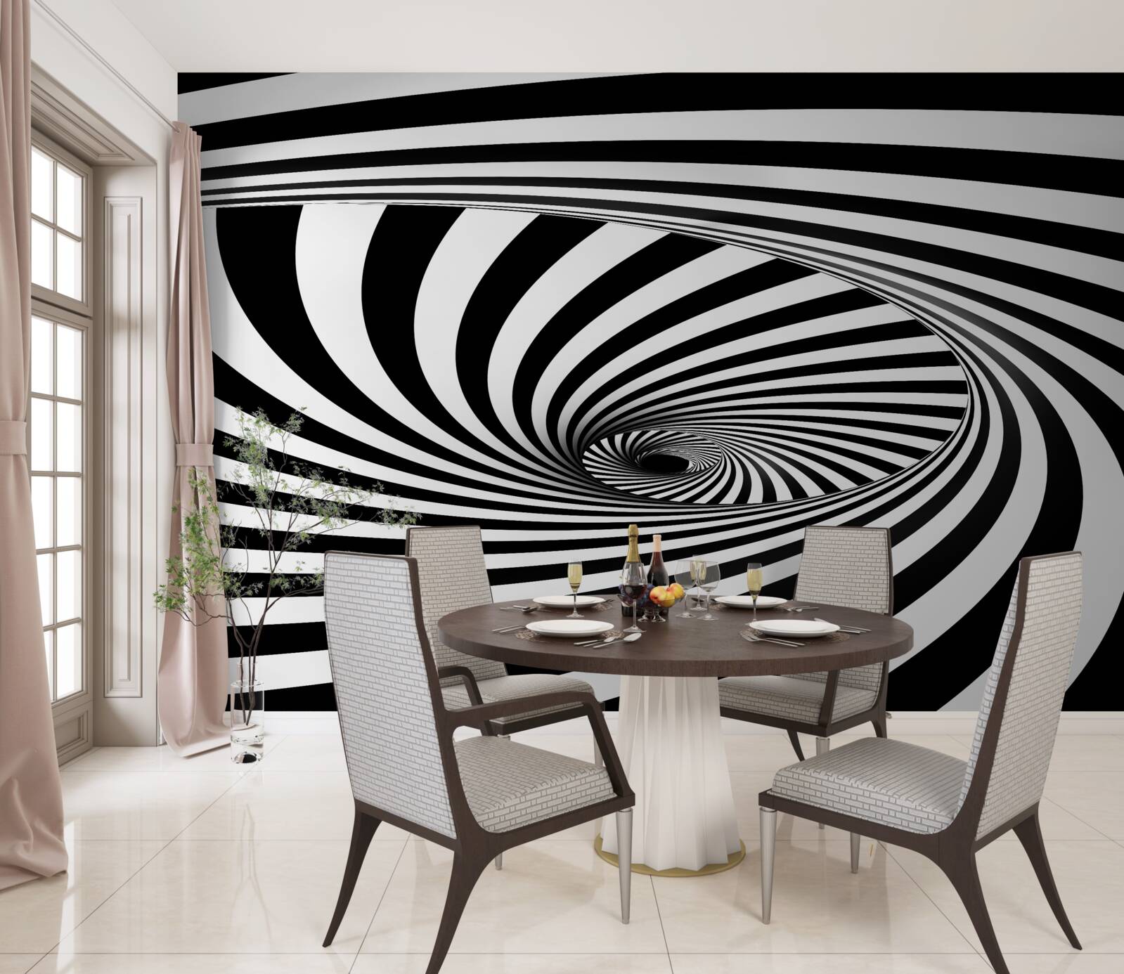Fototapet vortexul absoarbe dungi de alb și negru
