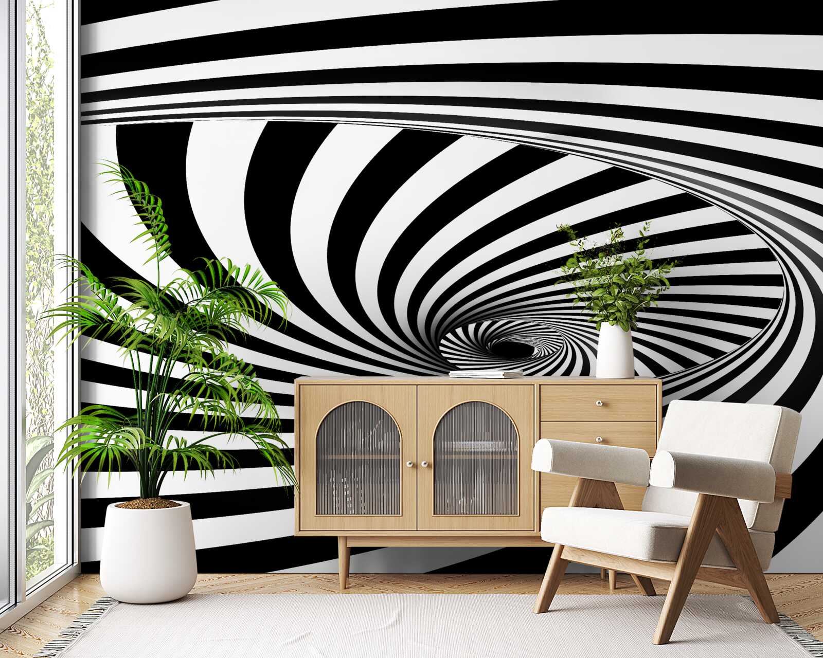 Fototapet vortexul absoarbe dungi de alb și negru