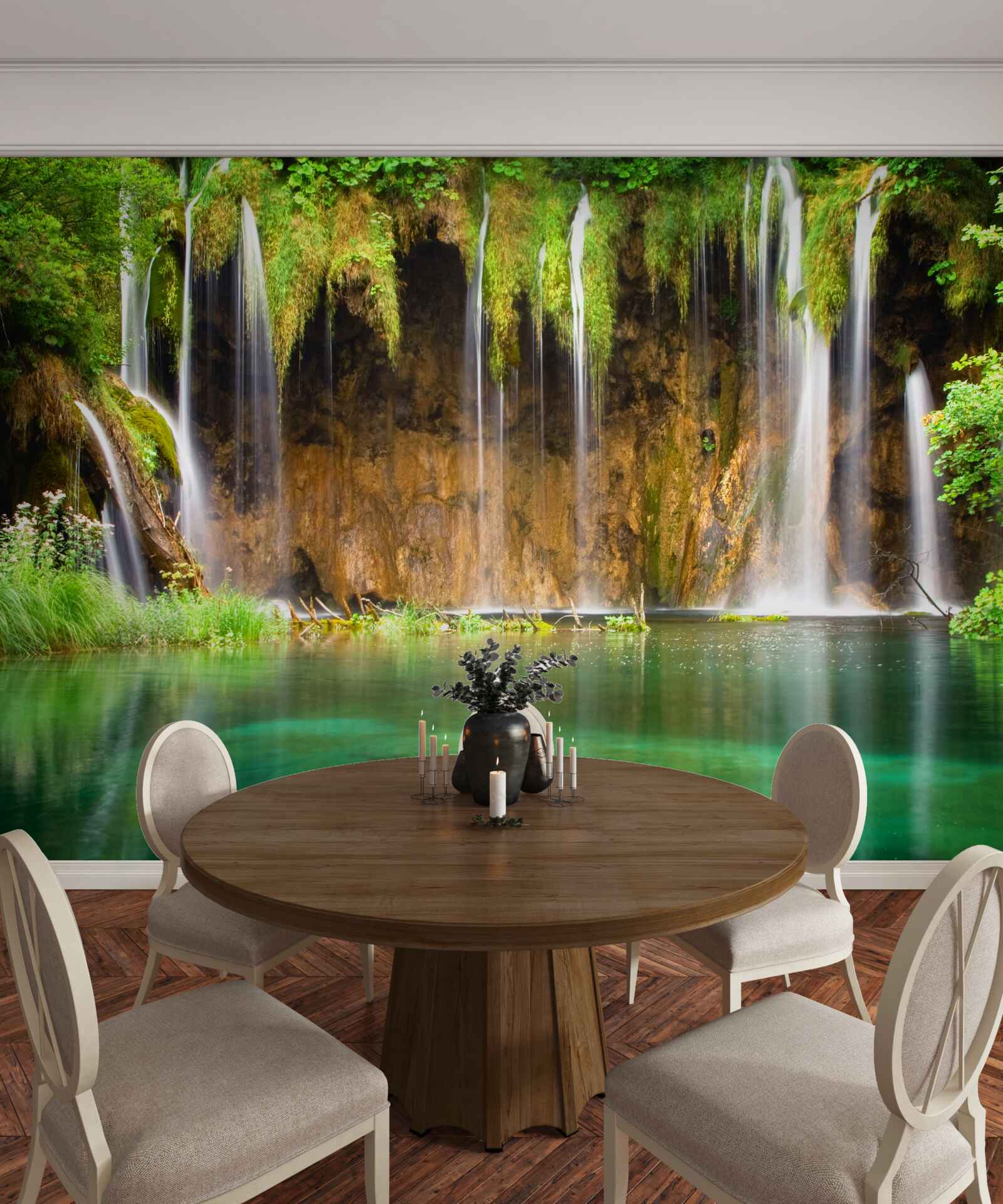 Fototapet o cascadă frumoasă în munți