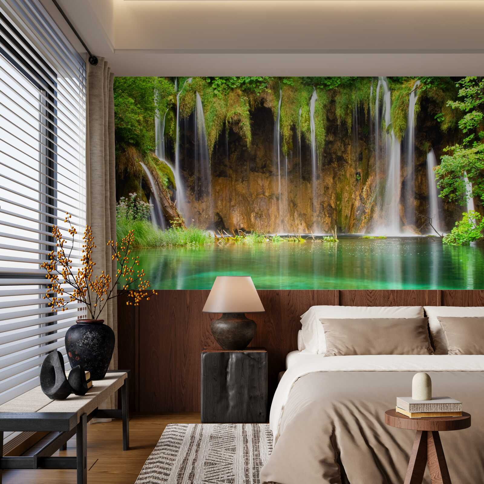 Fototapet o cascadă frumoasă în munți