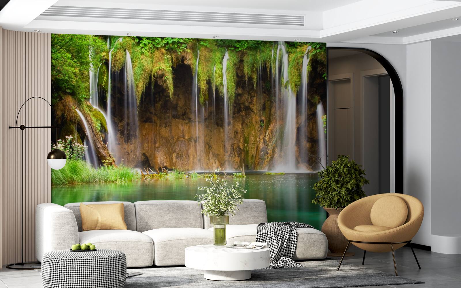 Fototapet o cascadă frumoasă în munți