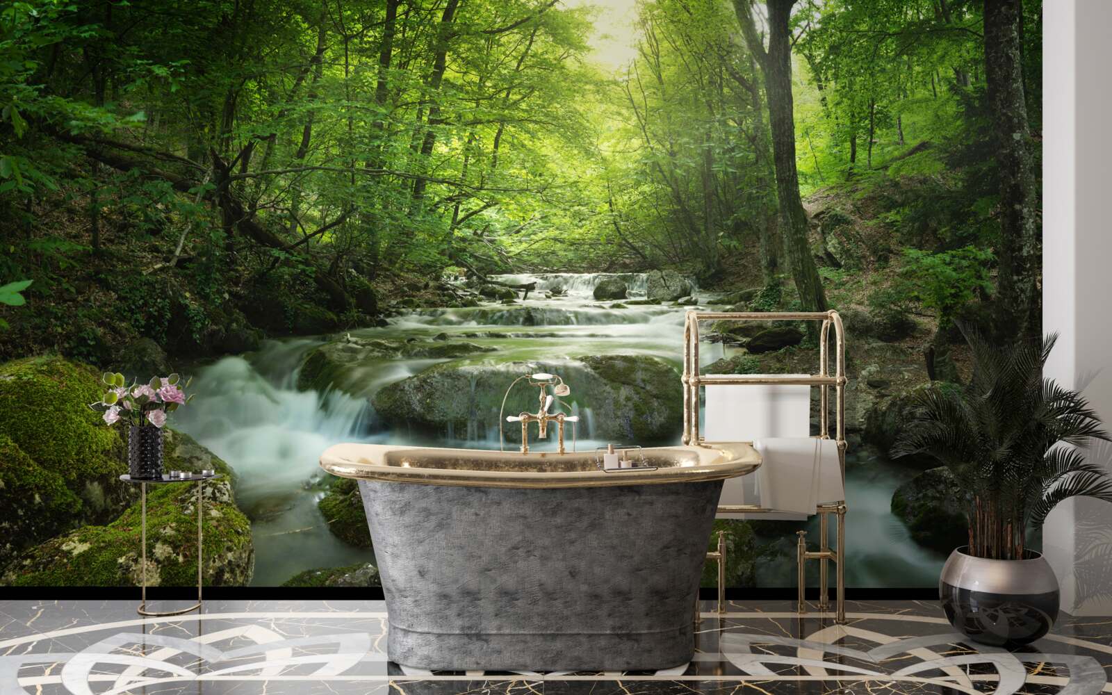 Fototapet apele calme ale unei cascade de pădure