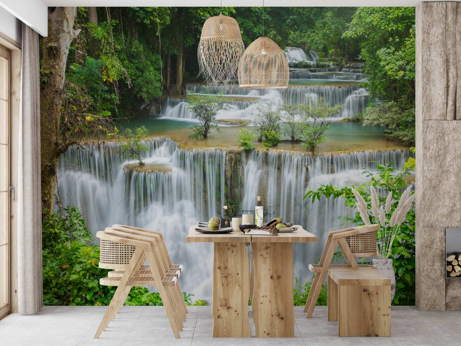 Fototapet o cascadă maiestuoasă din care apa cade rapid cu un zgomot asurzitor