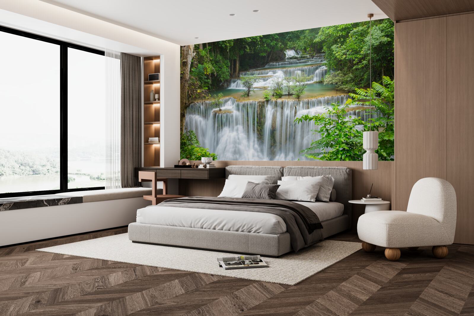 Fototapet o cascadă maiestuoasă din care apa cade rapid cu un zgomot asurzitor