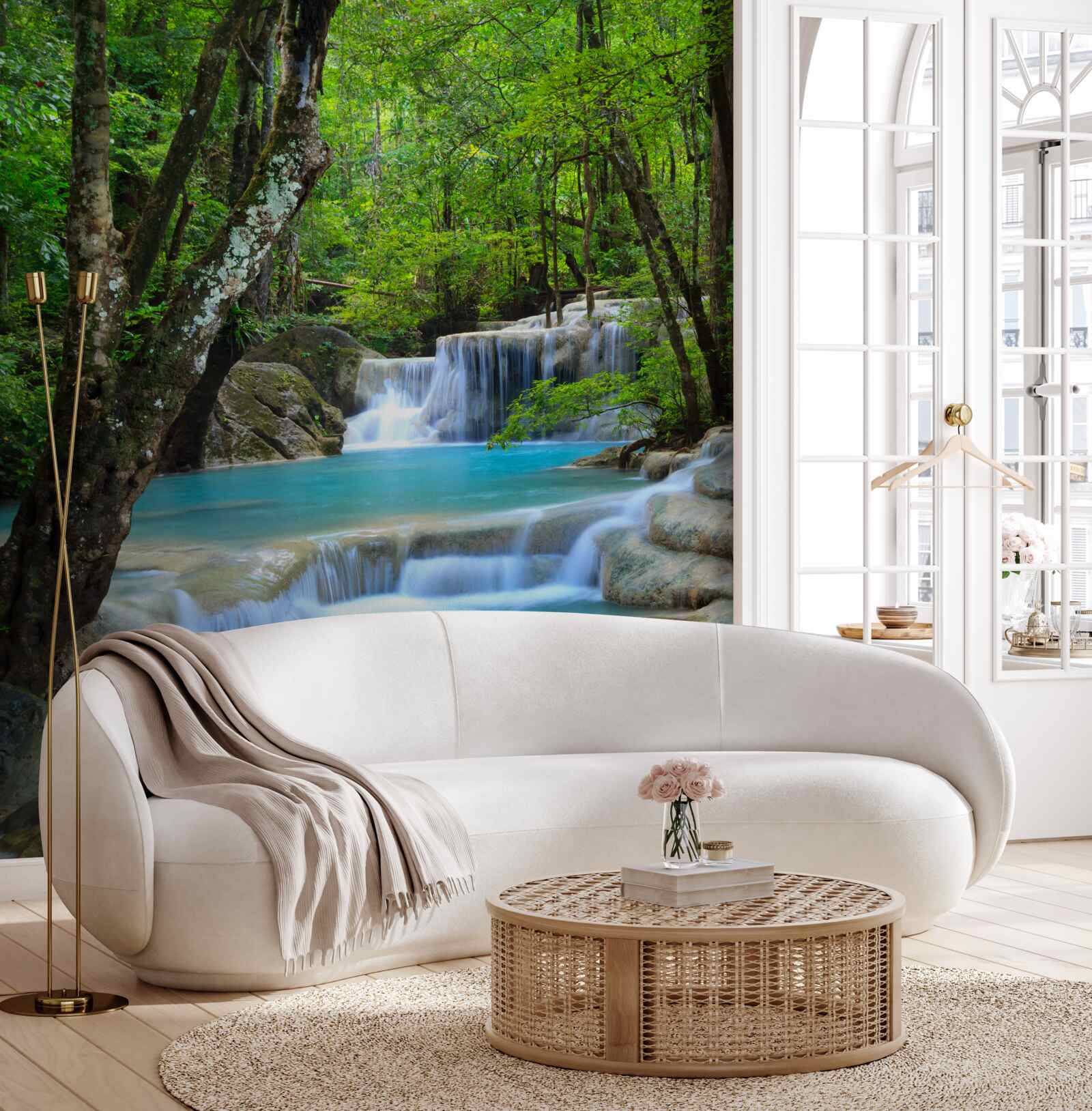 Fototapet apele cascadei din pădure sunt limpezi și albastre