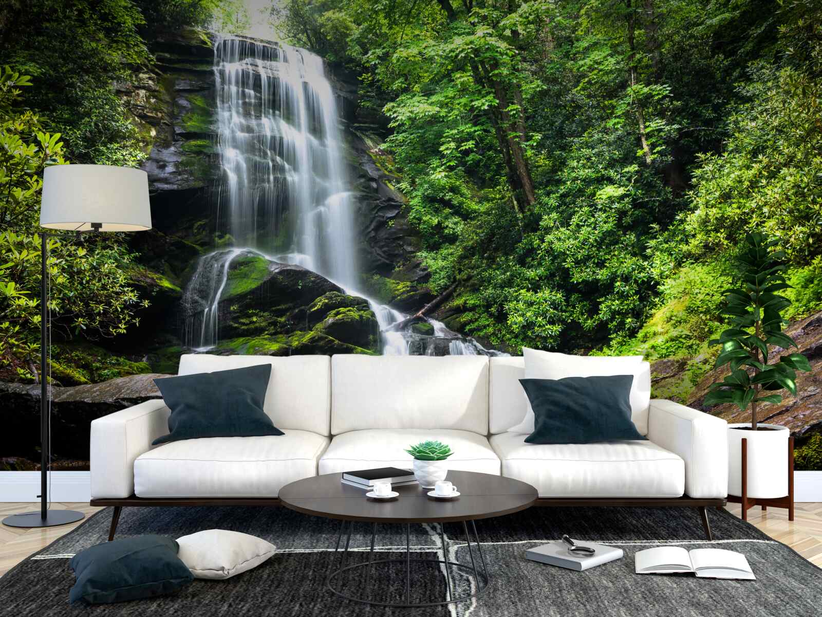 Fototapet apele cascadei de munte cad repede în pădure