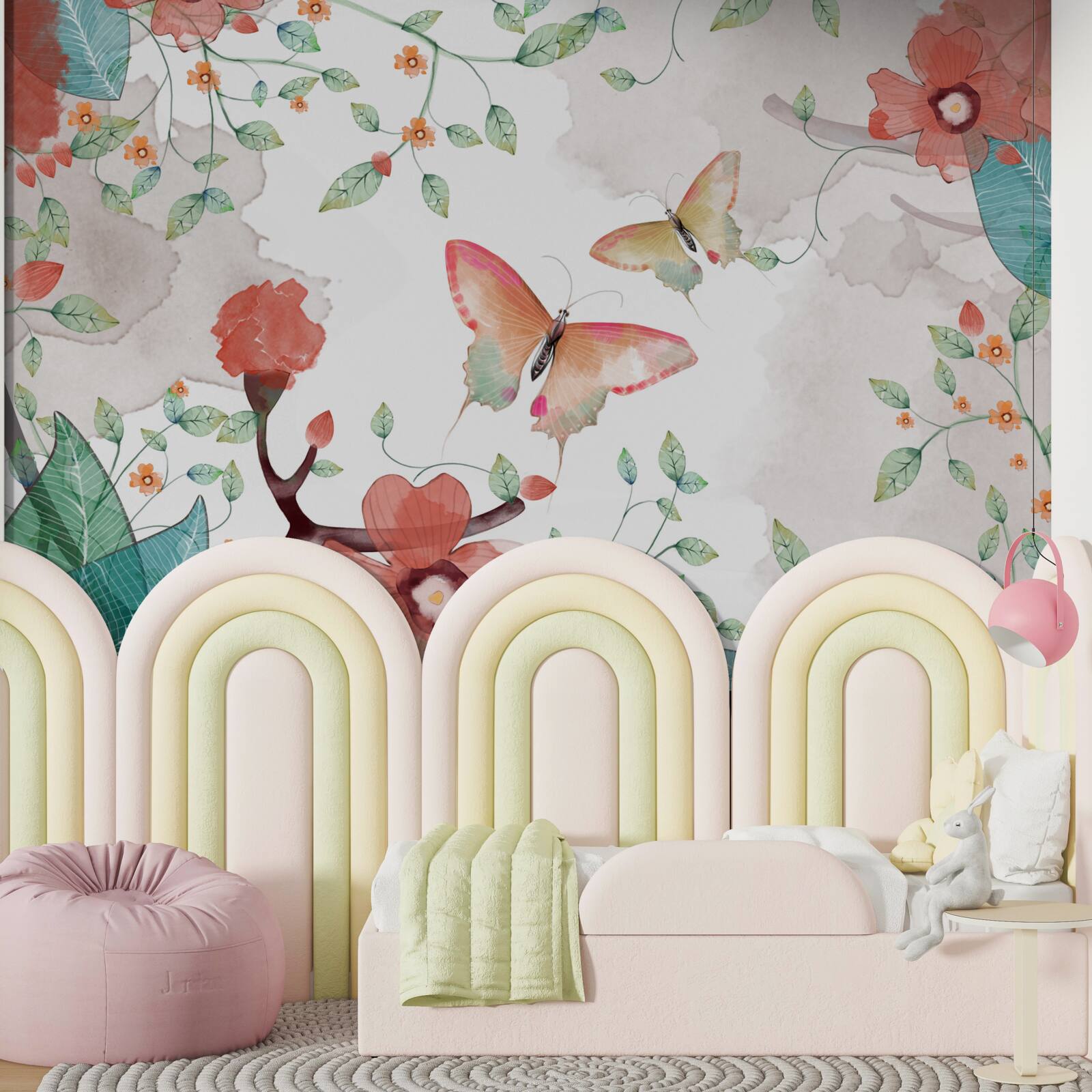 Fototapet flori și fluturi pictați în acuarelă