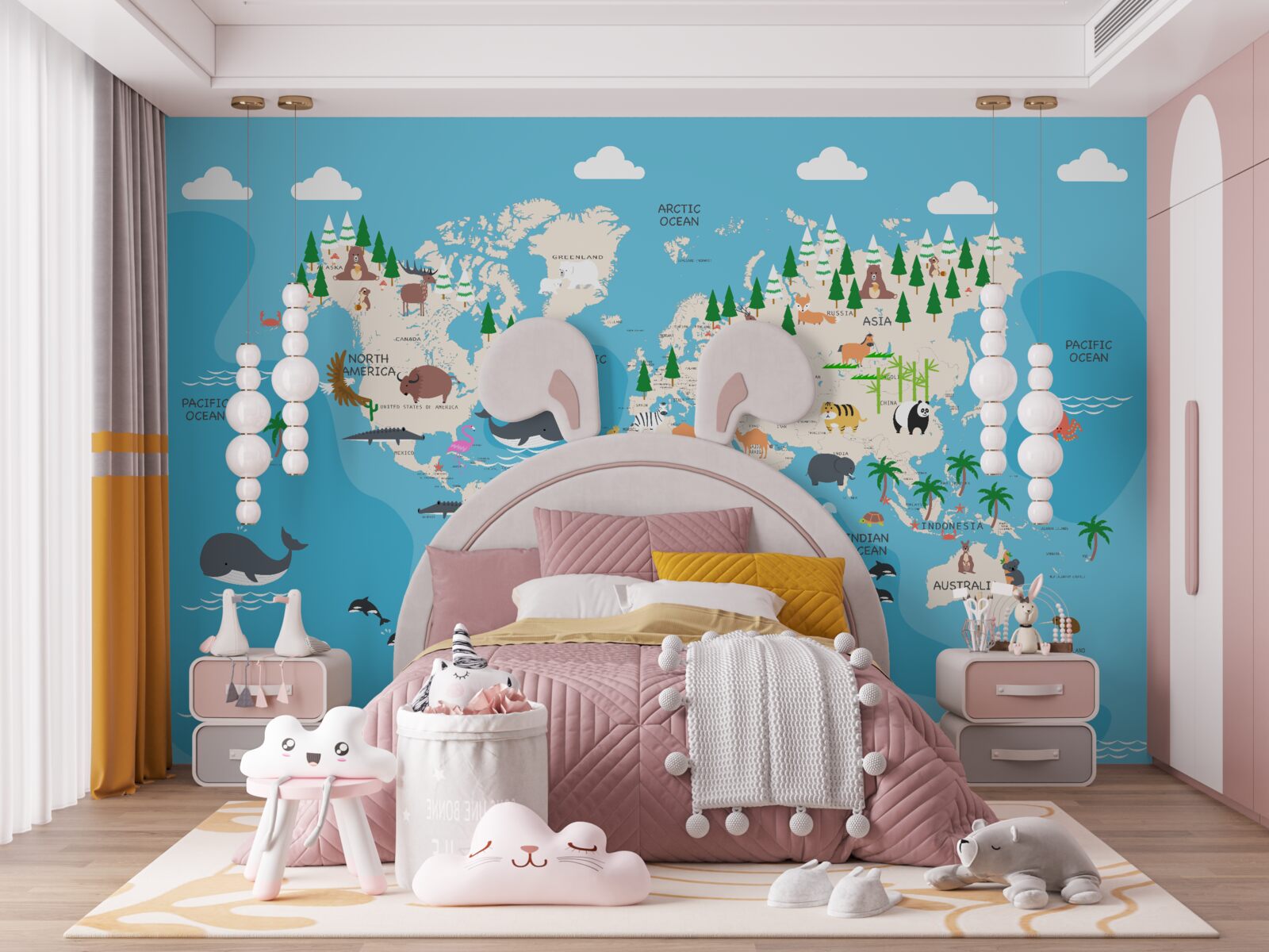 Fototapet imagine a lumii pe un fundal albastru