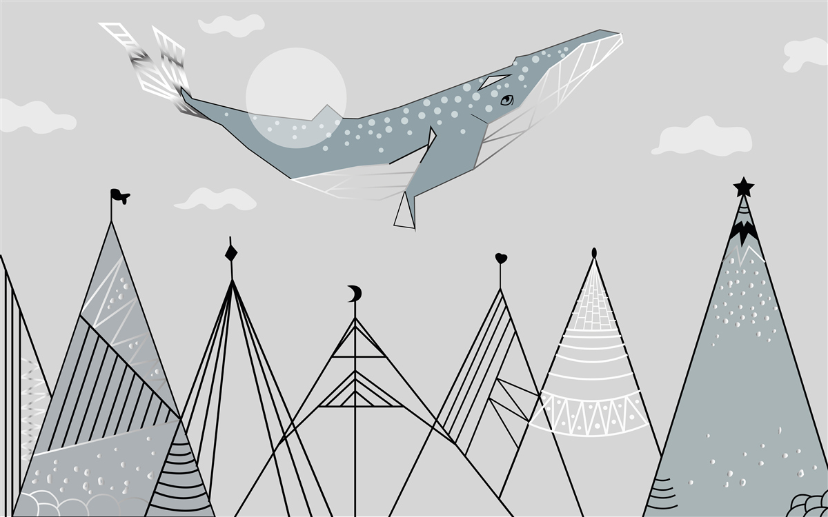 Fototapet cașalotul zboară peste munți