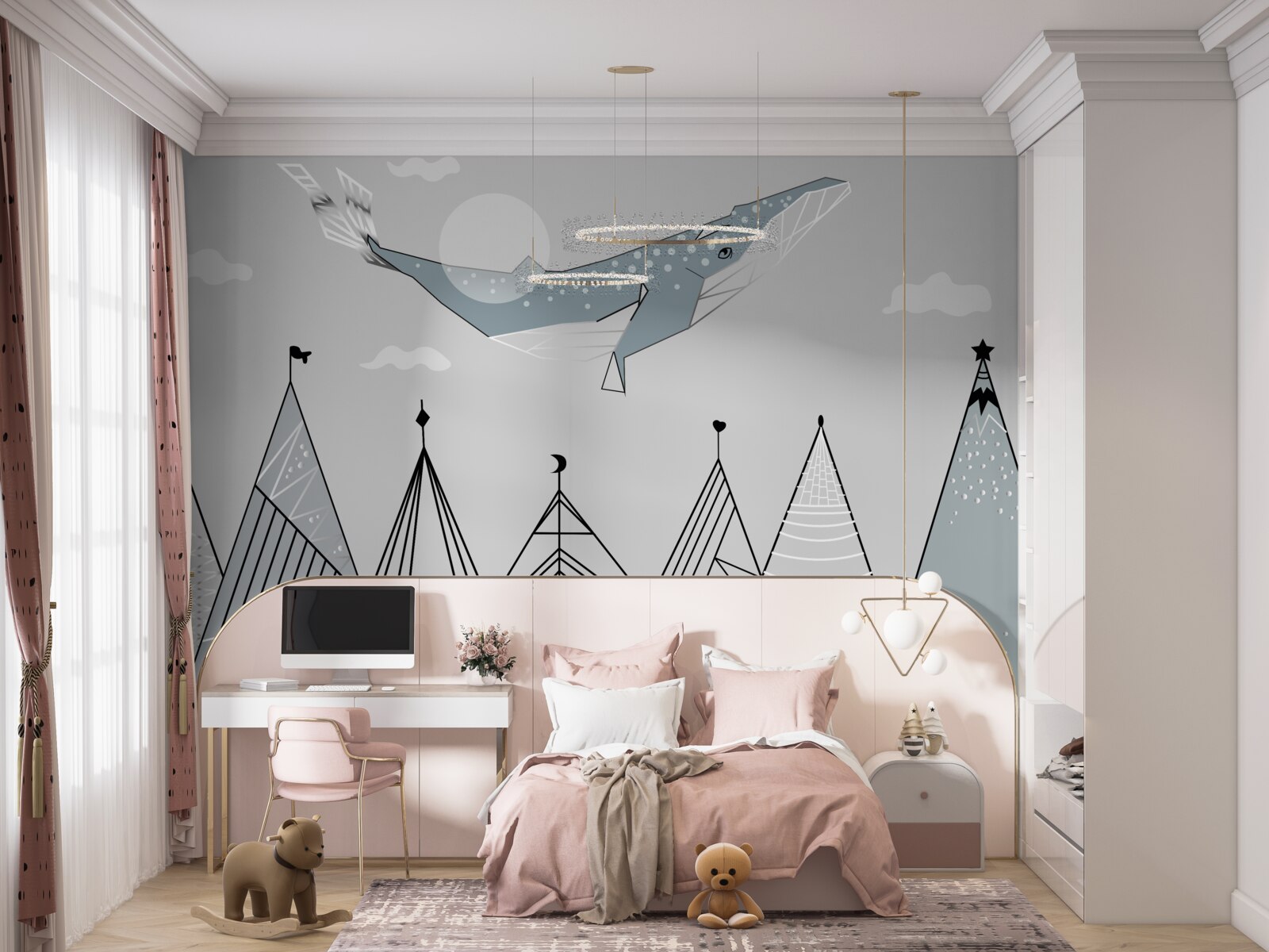 Fototapet cașalotul zboară peste munți