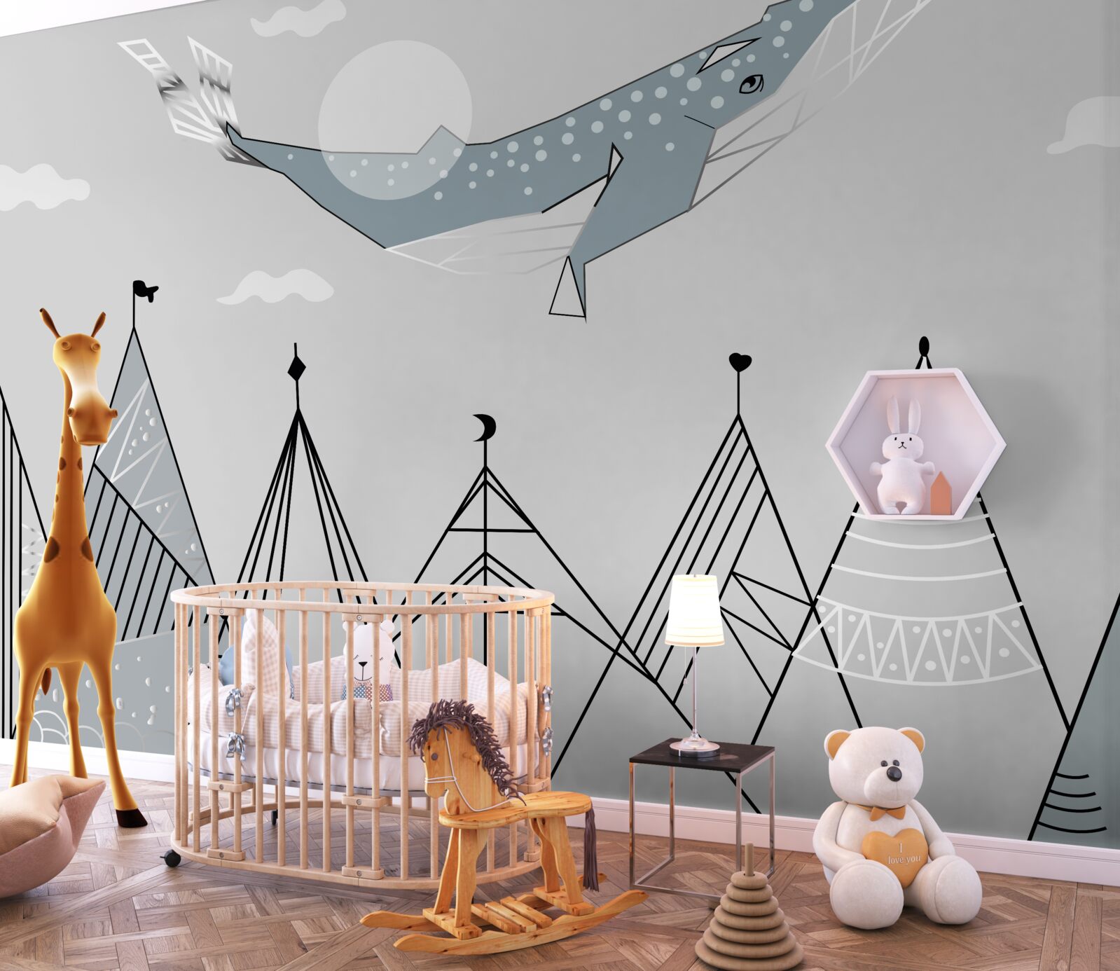 Fototapet cașalotul zboară peste munți