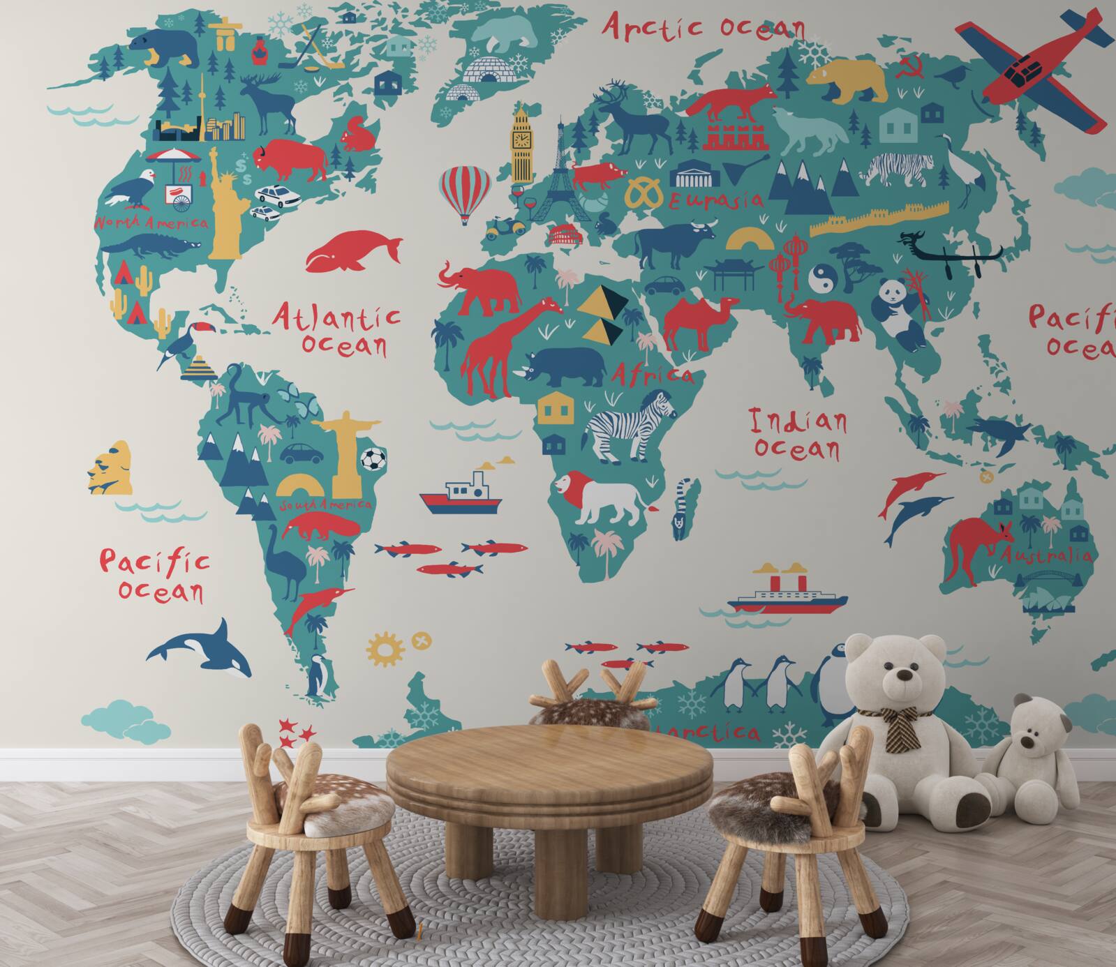 Fototapet o hartă a lumii în culori vii