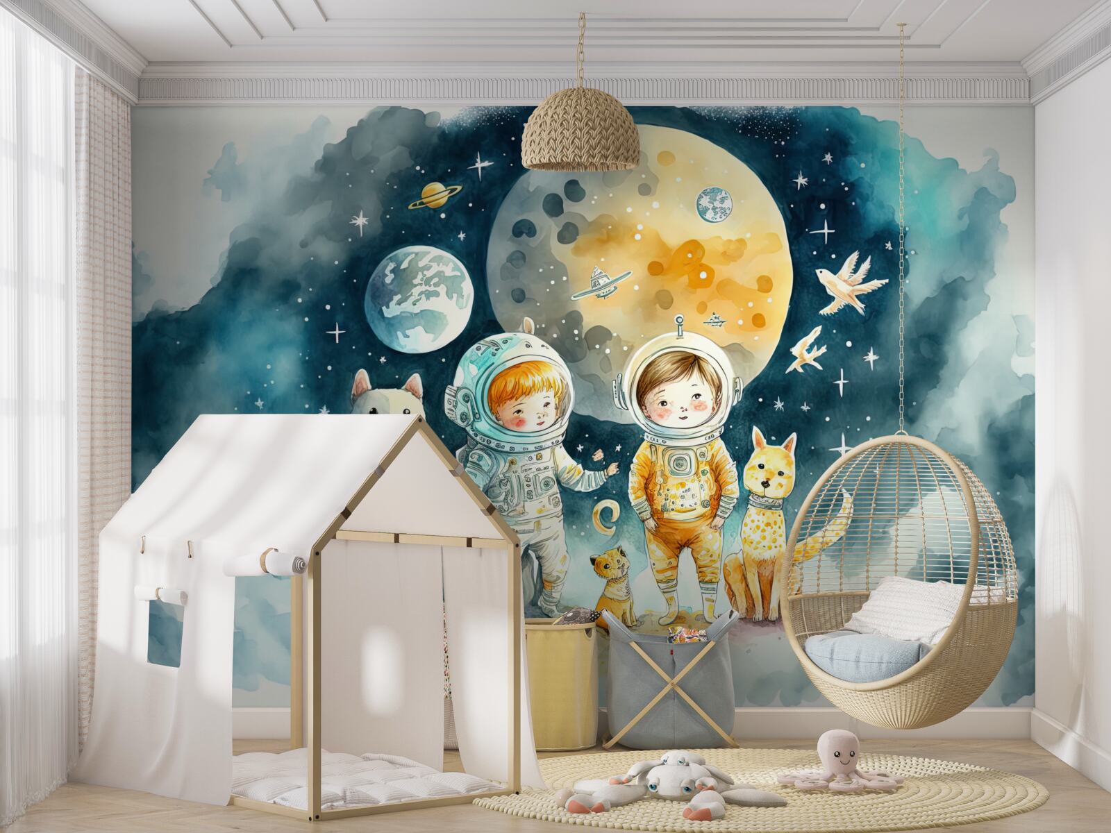 Fototapet copii în spațiu cu animale