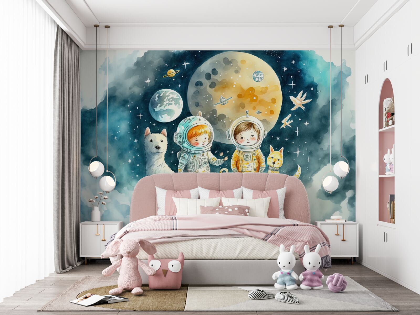Fototapet copii în spațiu cu animale