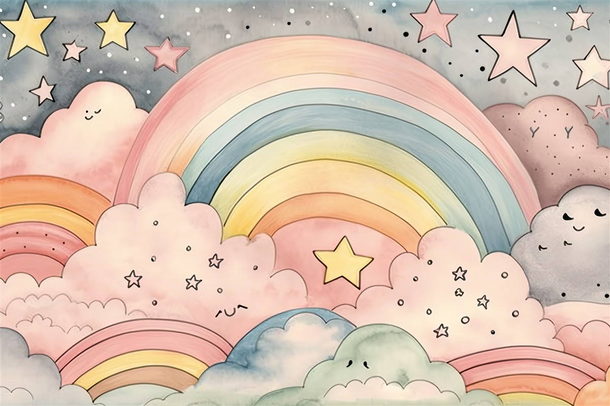 Fototapet stele și curcubee printre nori