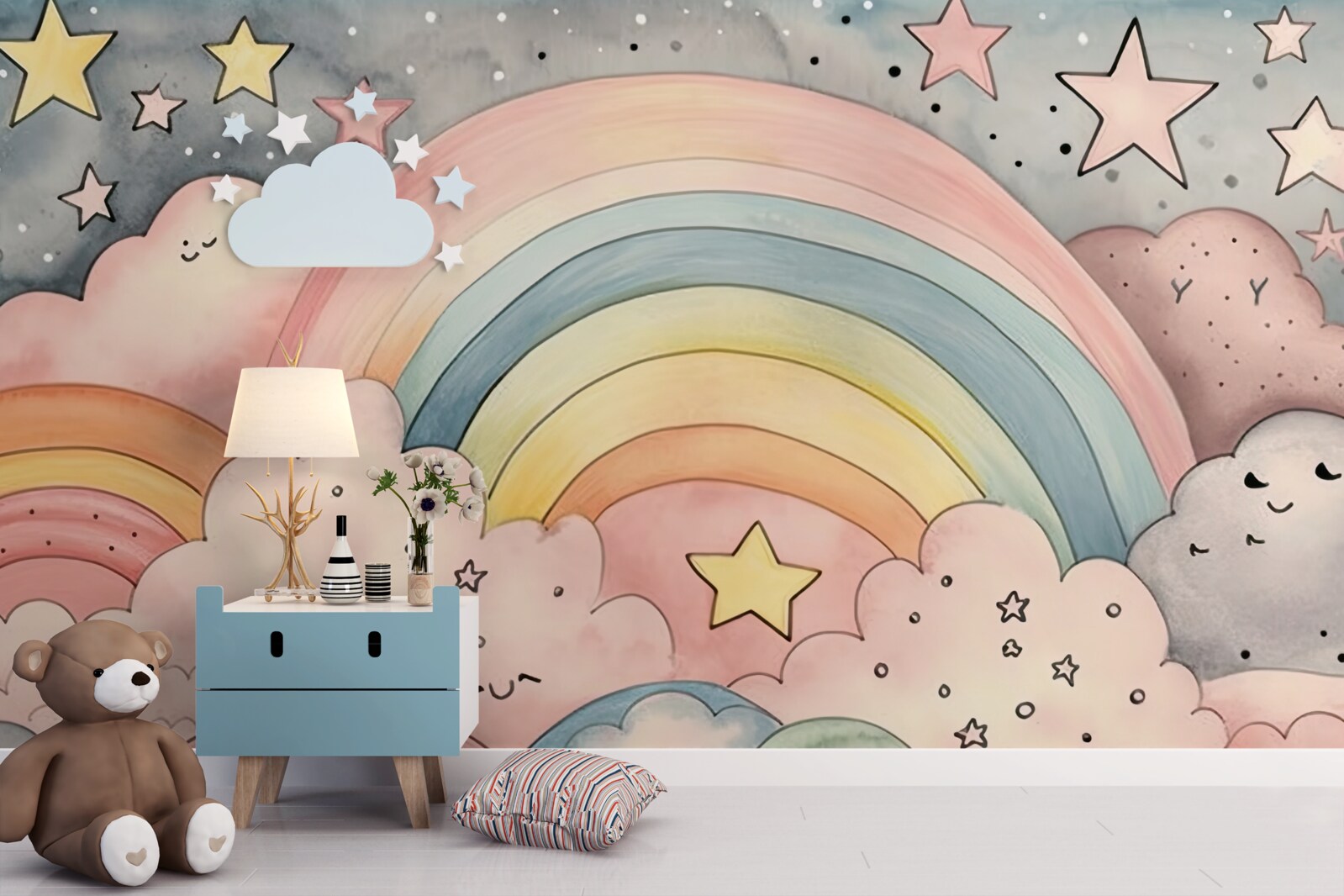 Fototapet stele și curcubee printre nori