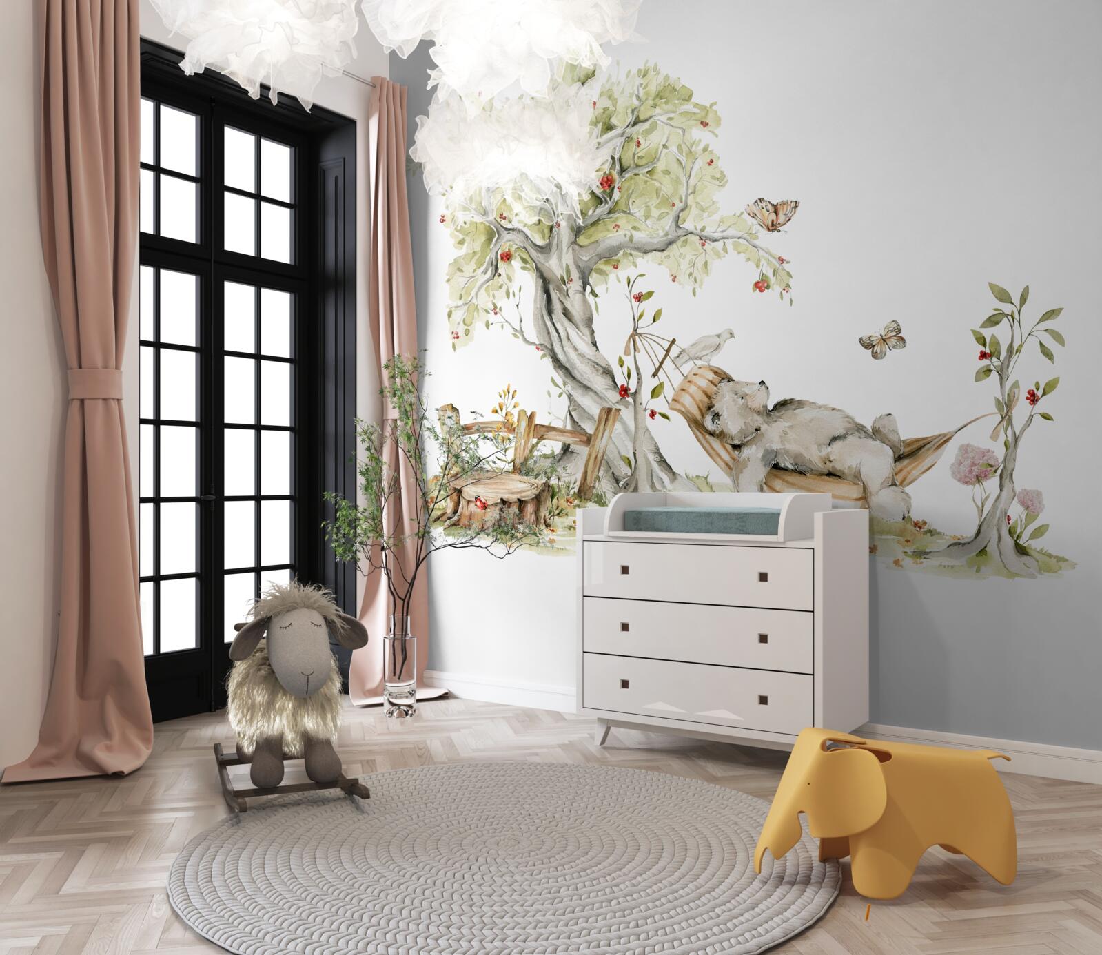 Fototapet un urs se relaxează pe un hamac