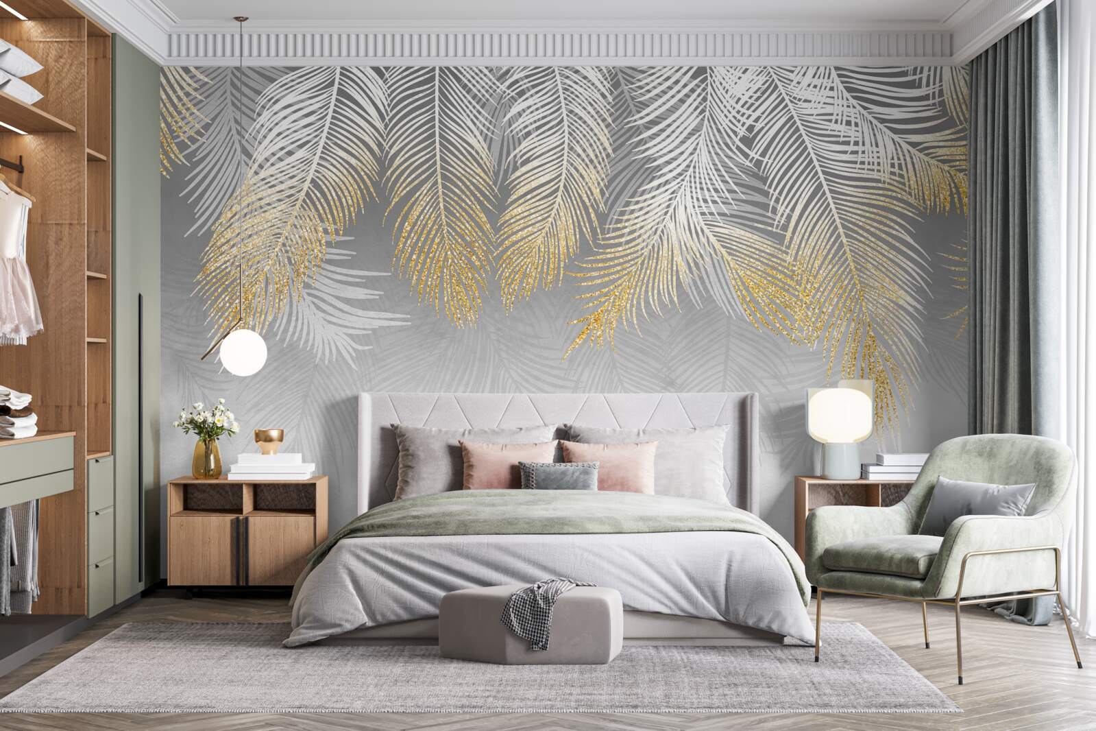 Fototapet ferigă aurie albă