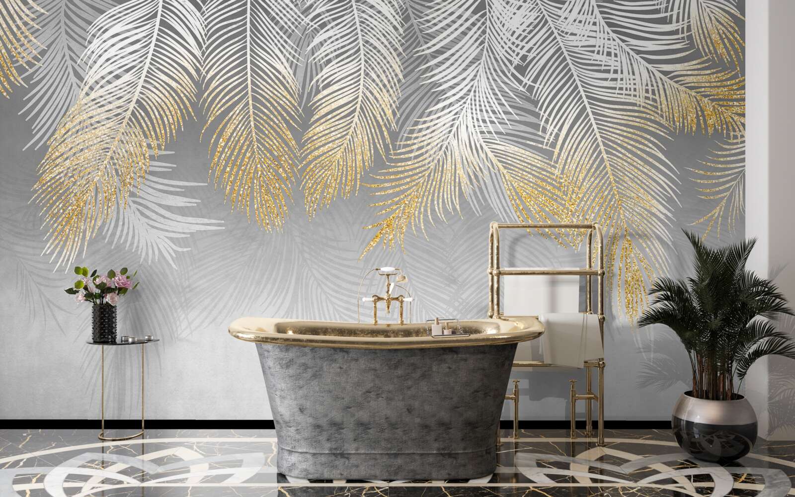 Fototapet ferigă aurie albă