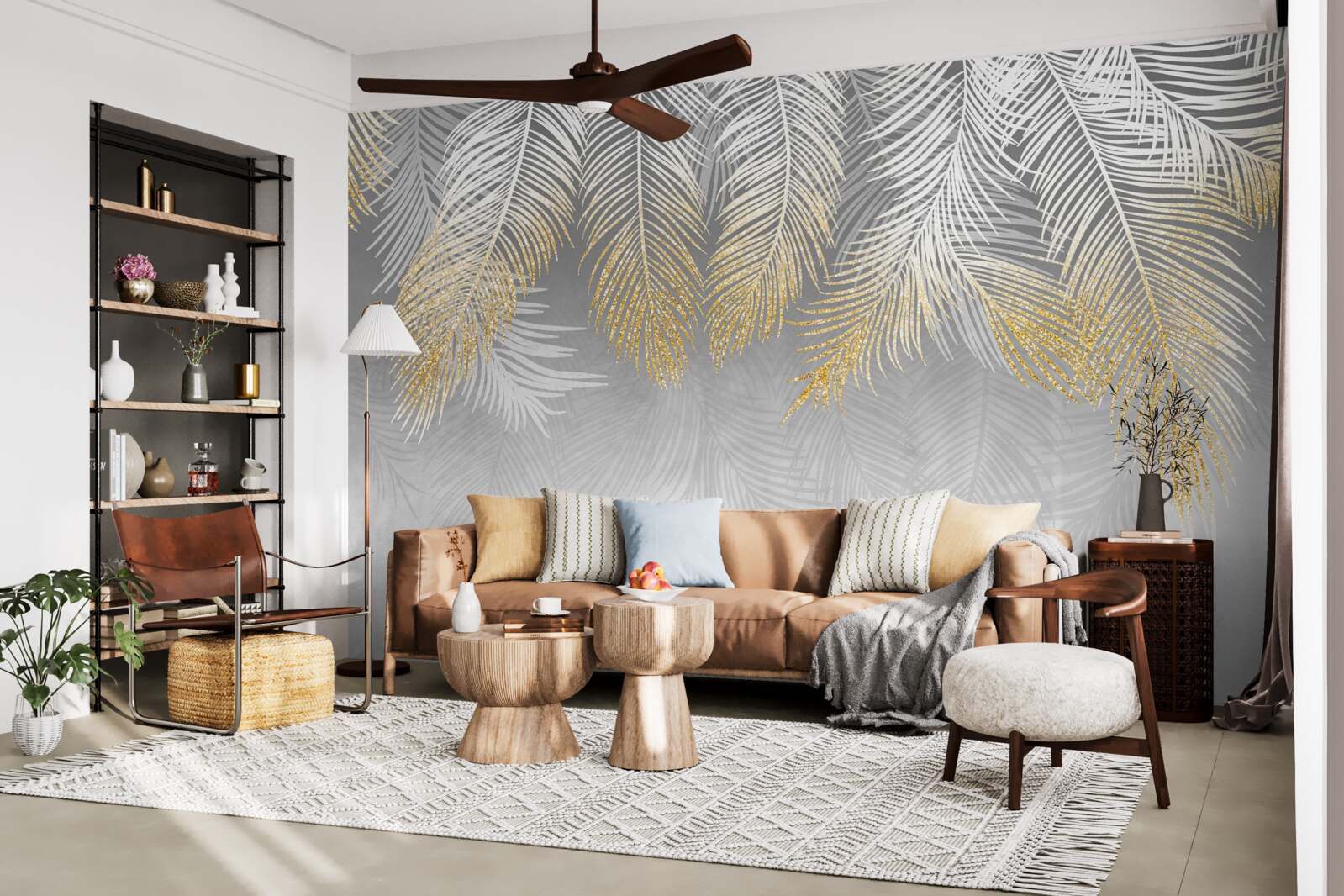 Fototapet ferigă aurie albă